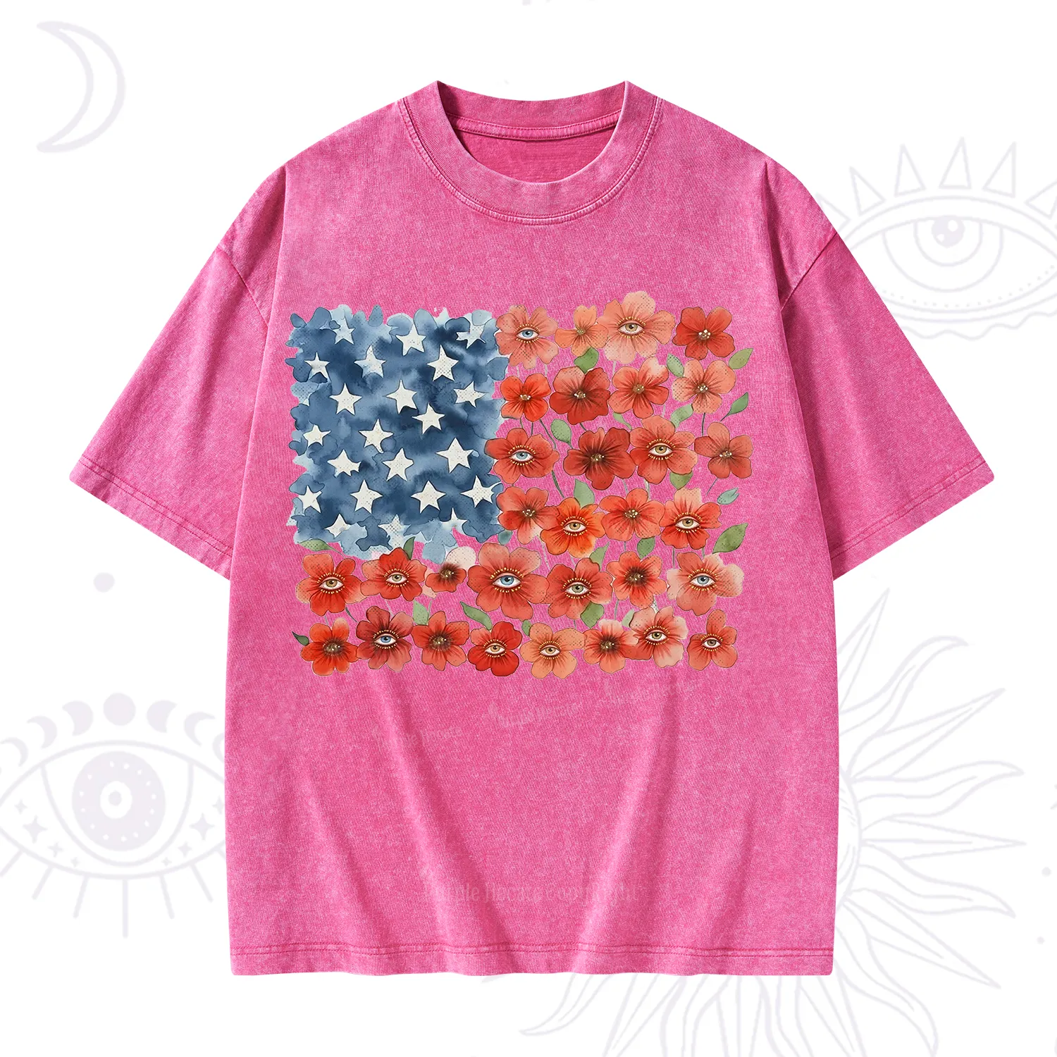 Purplehecate Floral Watercolor American Flag Washed T-Shirt