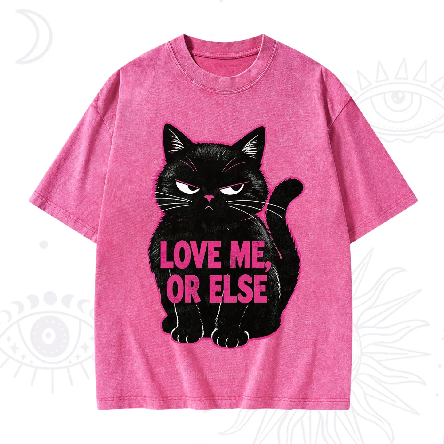 Purplehecate Grumpy Black Cat Love Me or Else Washed T-Shirt