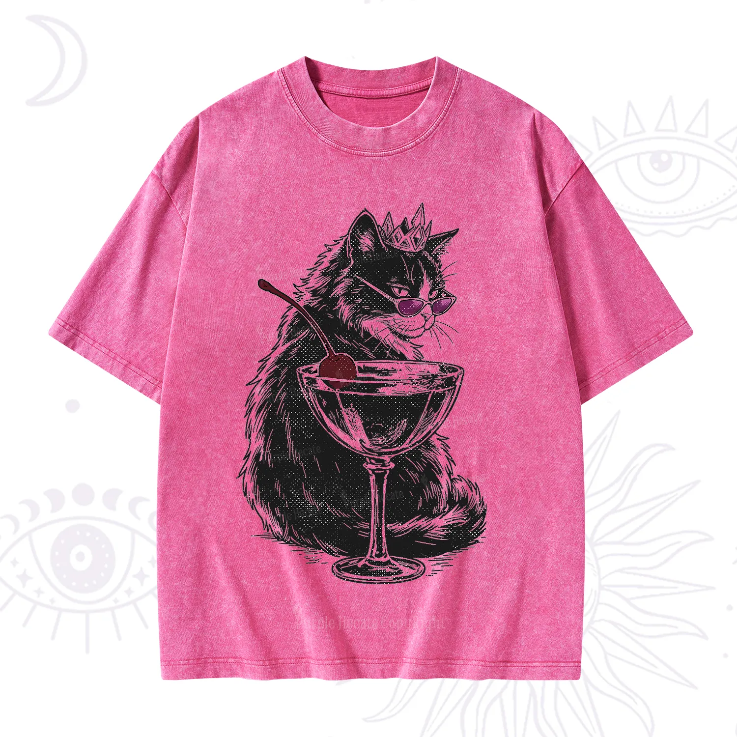 Purplehecate Martini Queen Cat Washed T-Shirt