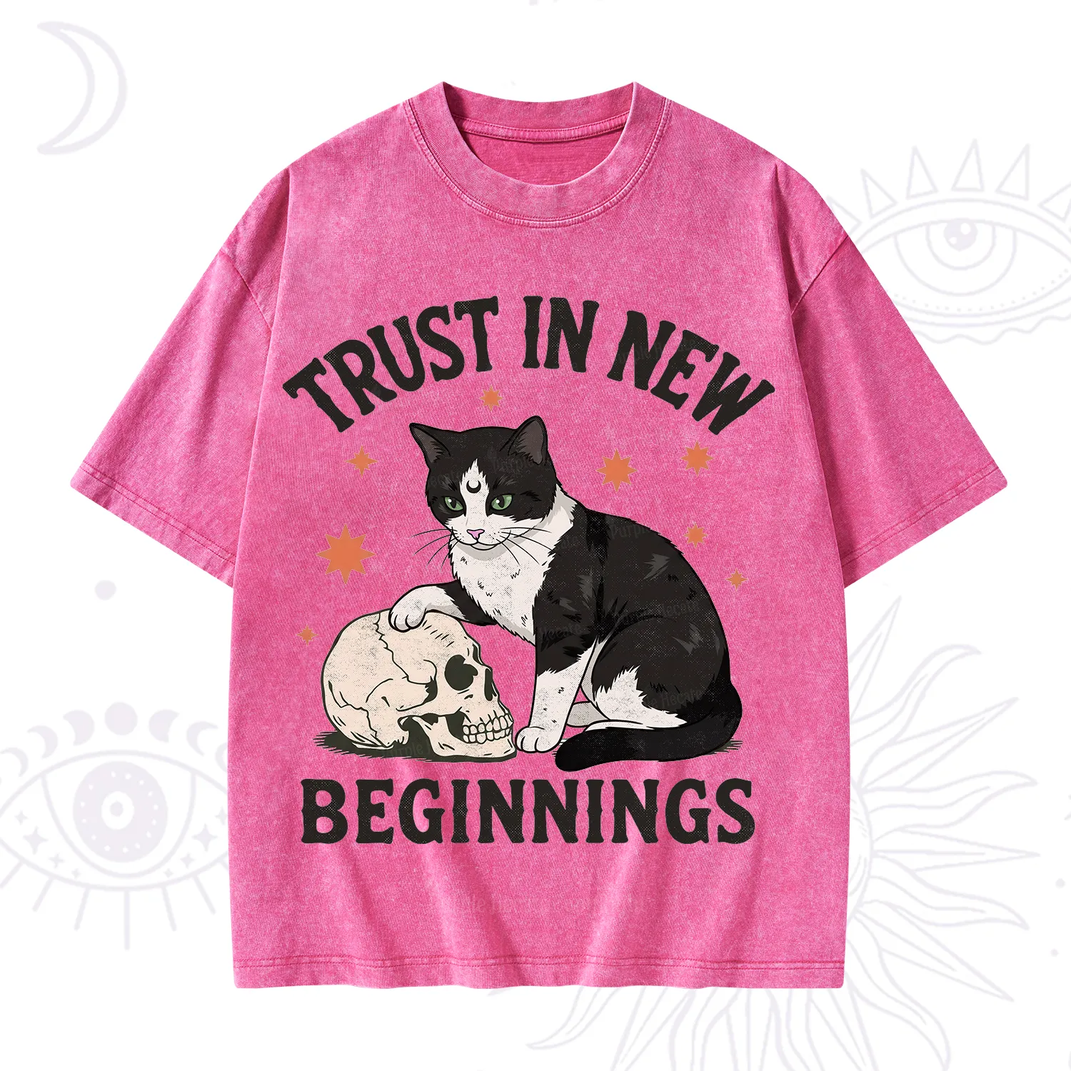 Purplehecate Trust In New Beginnings Cat Washed T-Shirt