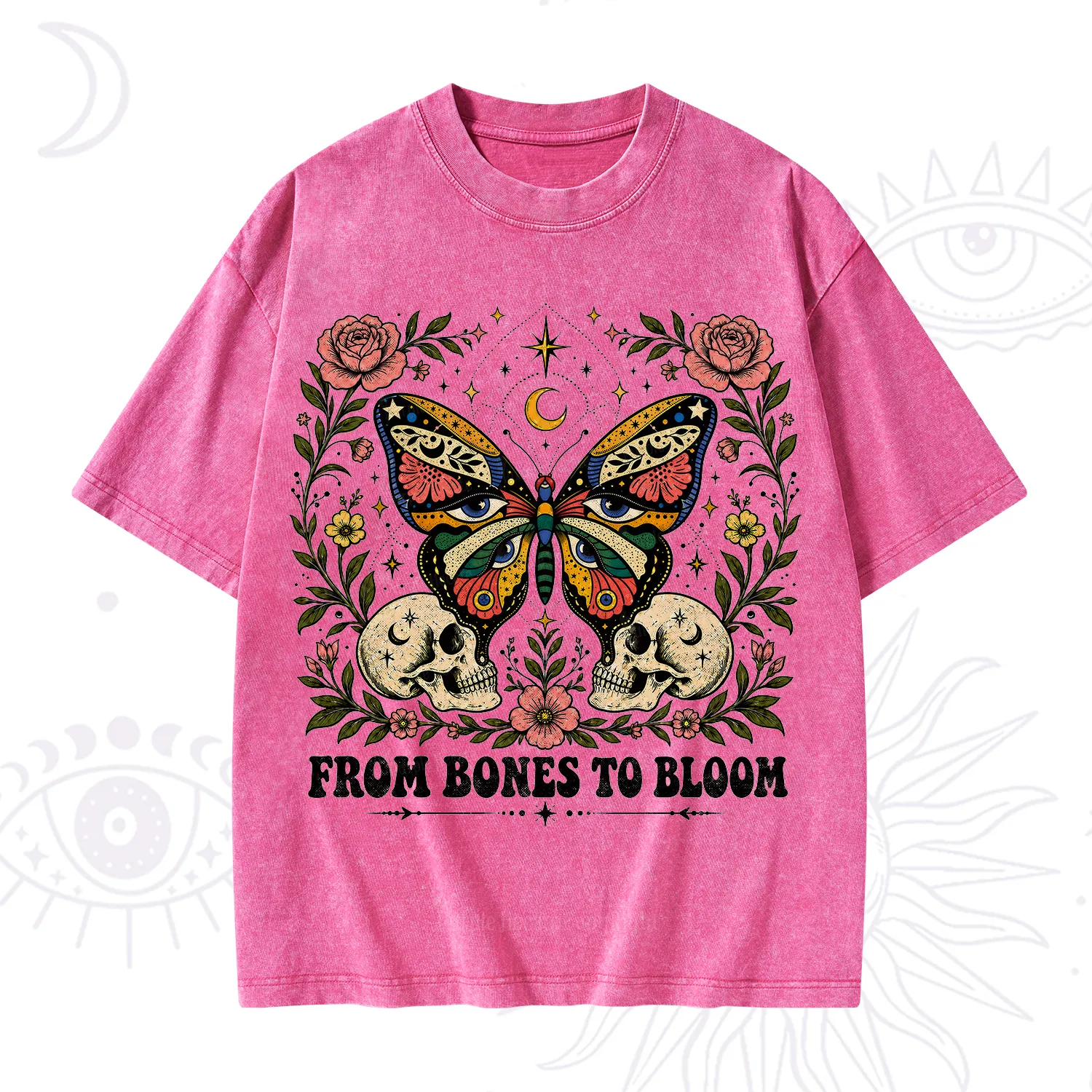 Purplehecate From Bones to Bloom Butterfly Washed T-Shirt