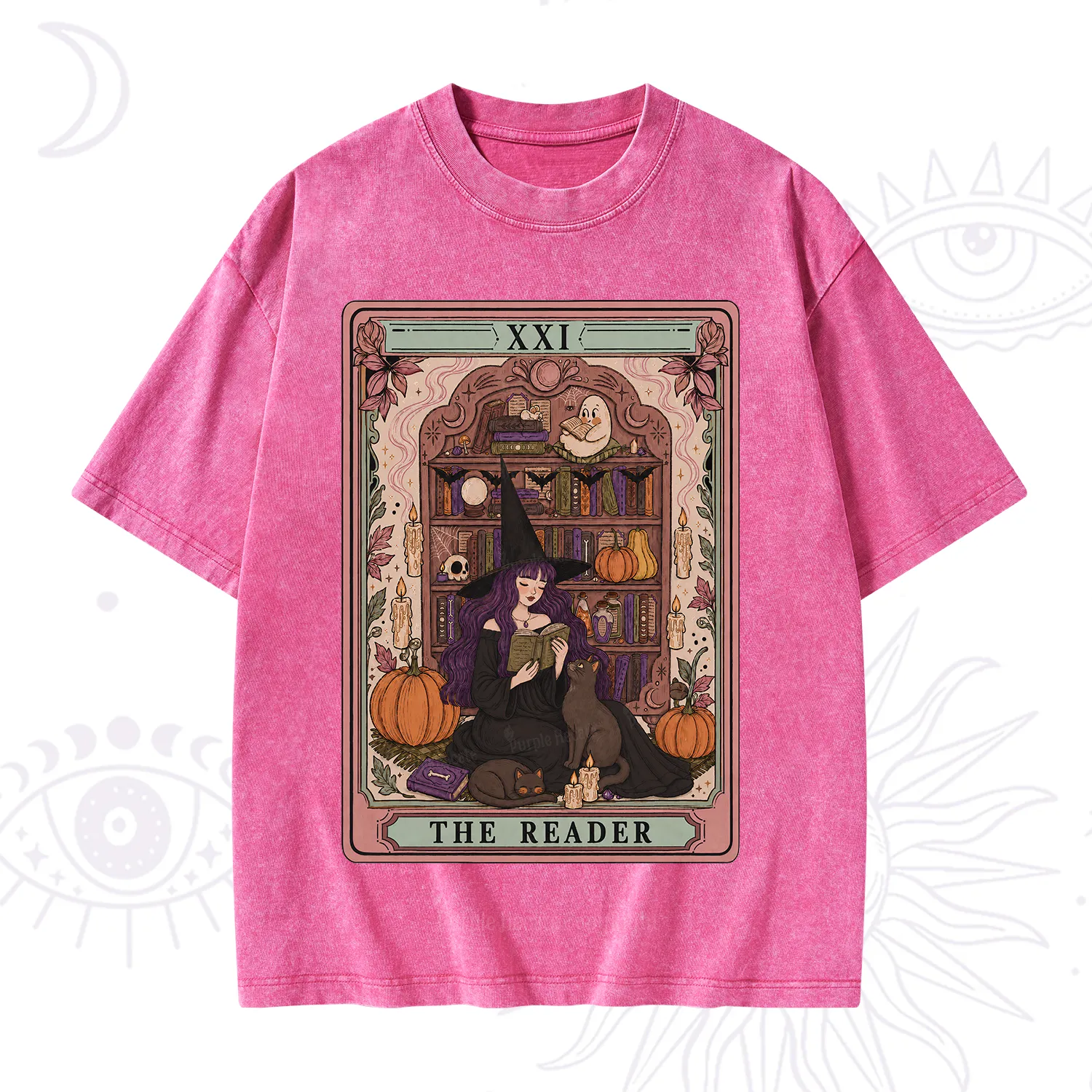 Purplehecate The Reader Tarot Bookish Witch Washed T-Shirt