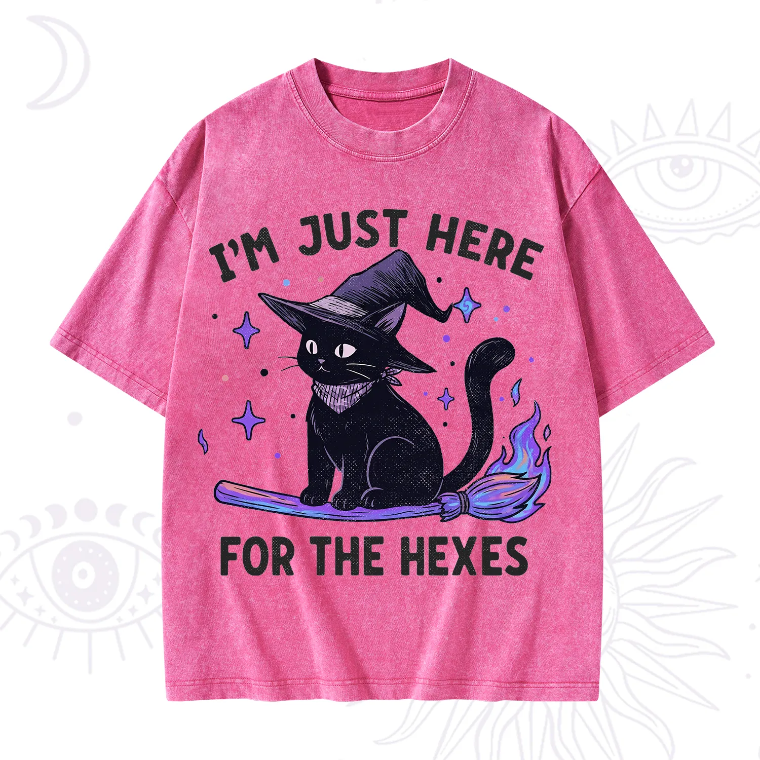 Purplehecate I'm Just Here for the Hexes Witch Cat Washed T-Shirt