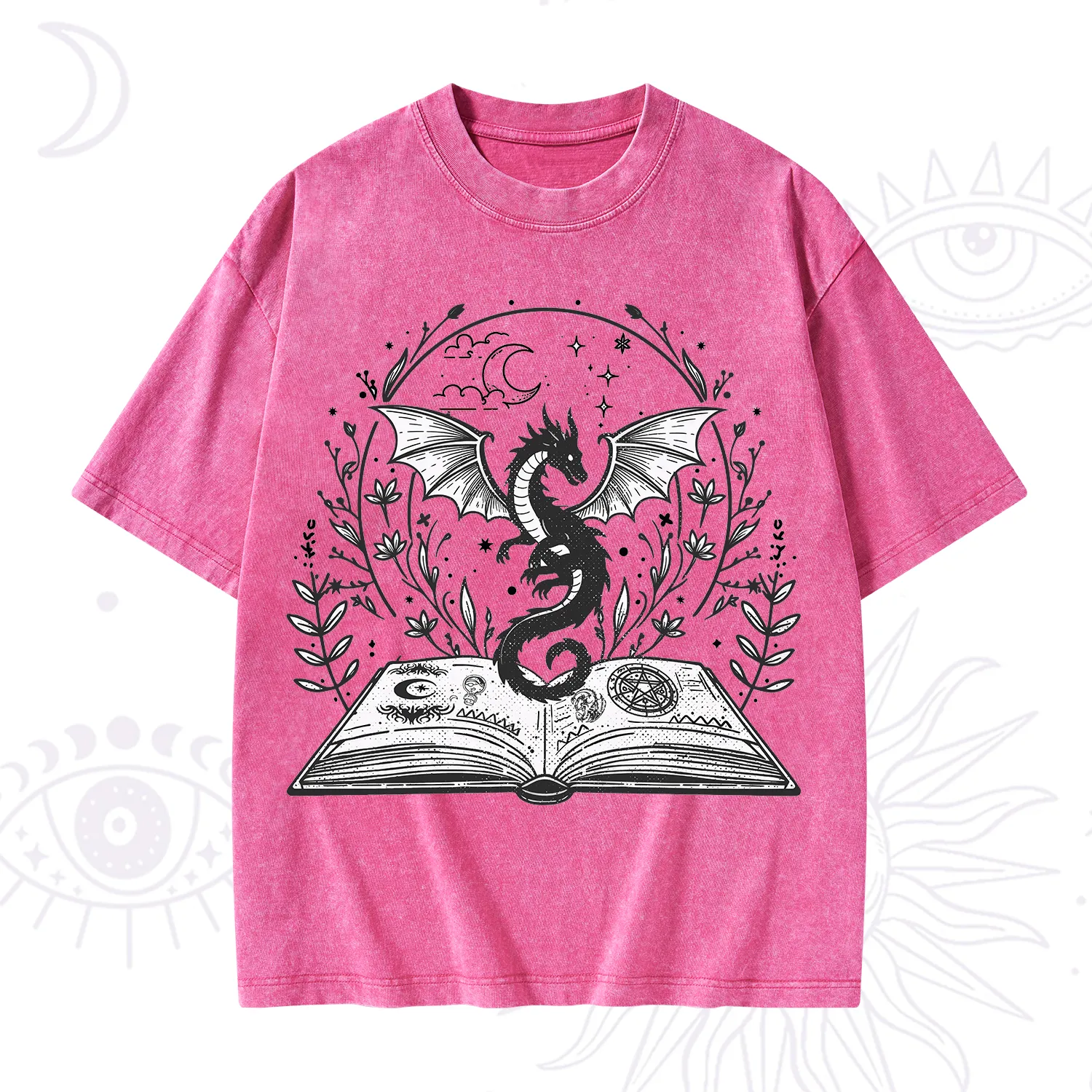 Purplehecate Magical Book Dragon Fantasy Washed T-Shirt