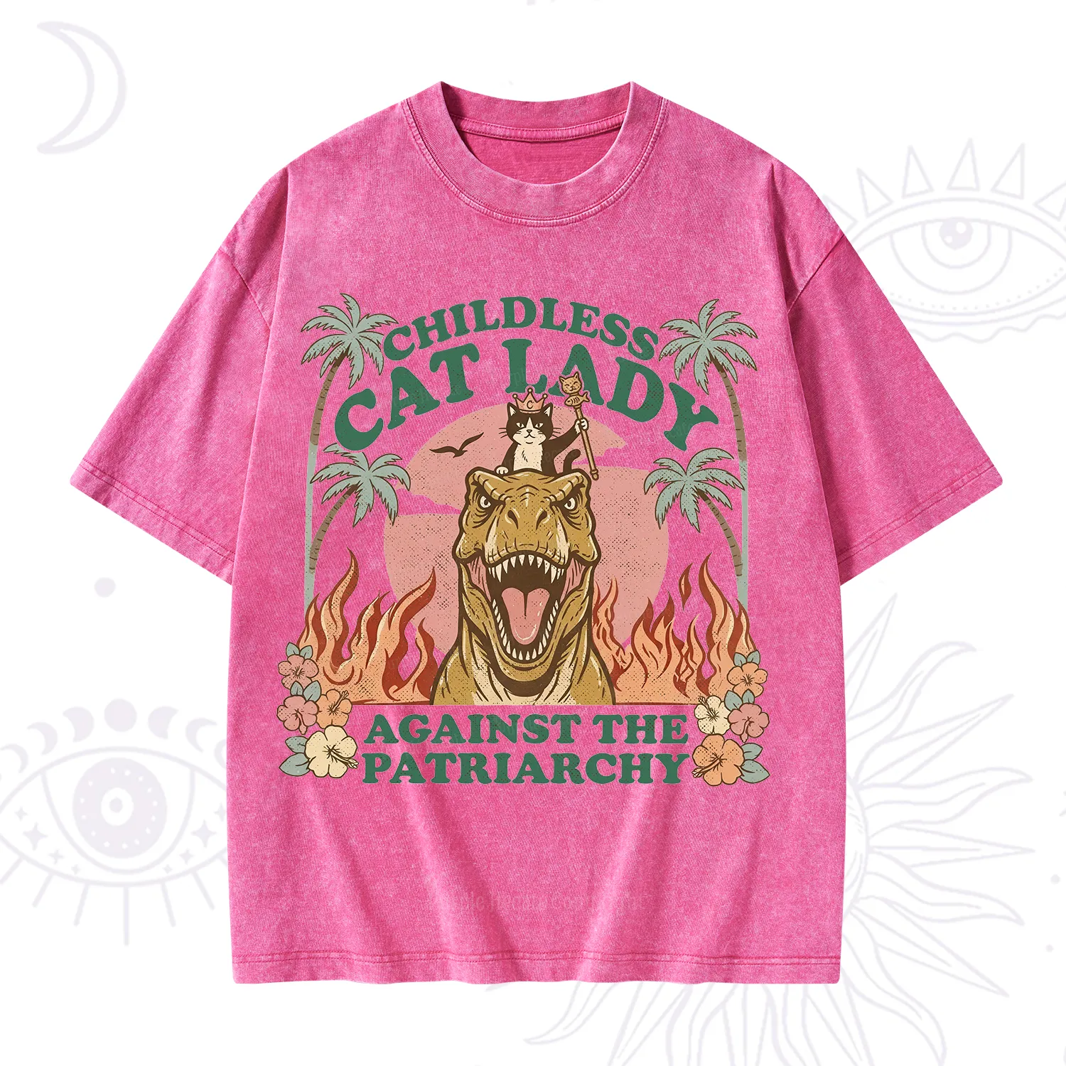 Purplehecate Childless Cat Lady Burn the Patriarchy Washed T-Shirt