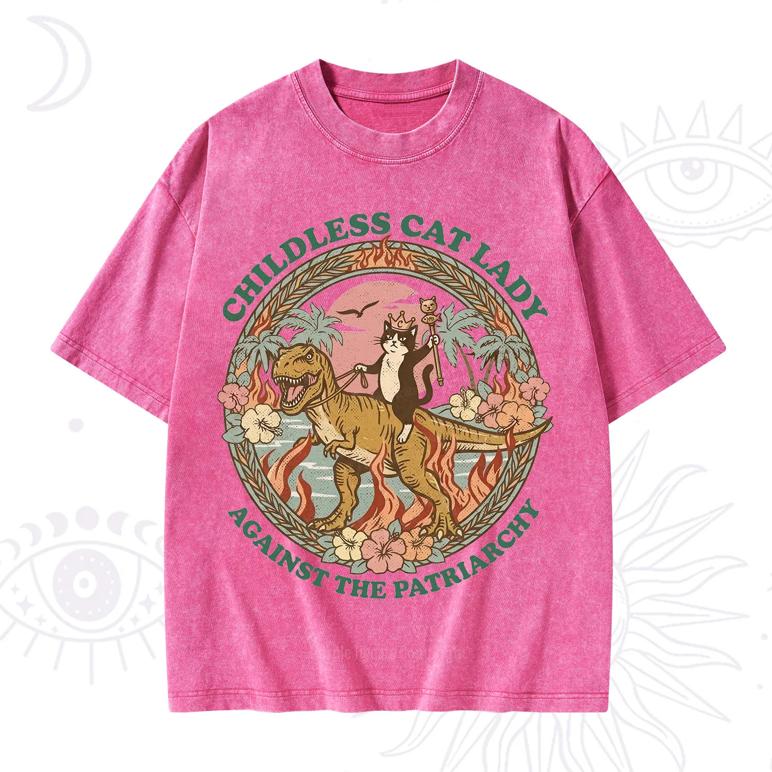 Purplehecate Childless Cat Lady Burn the Patriarchy Washed T-Shirt