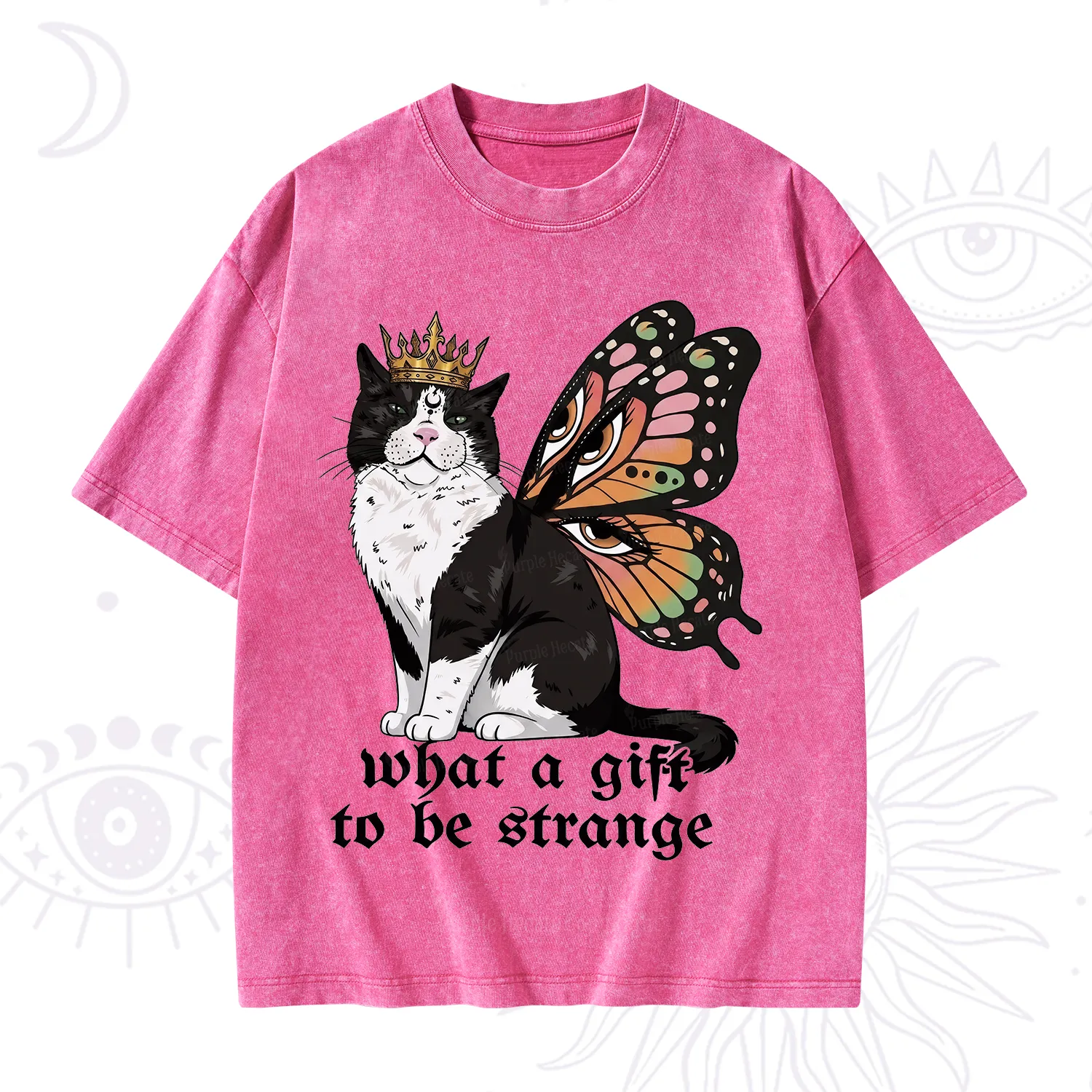 Purplehecate What a Gift to Be Strange Cat Washed T-Shirt