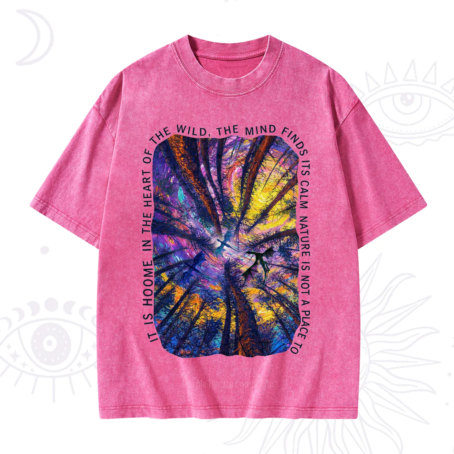 Purplehecate Forest Mindscape Night Sky Washed T-Shirt