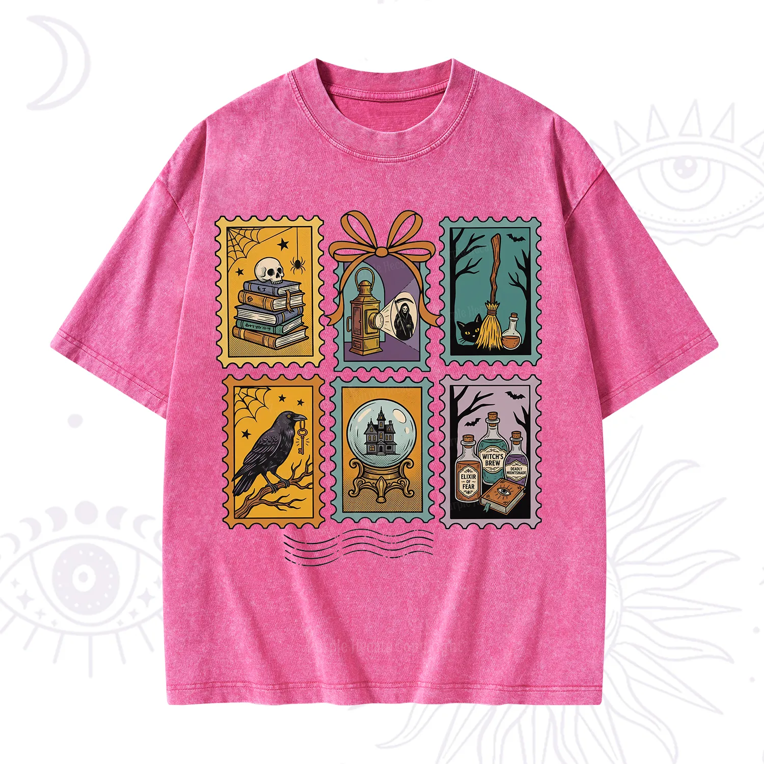Purplehecate Halloween Witch Raven Castle Potions Washed T-Shirt