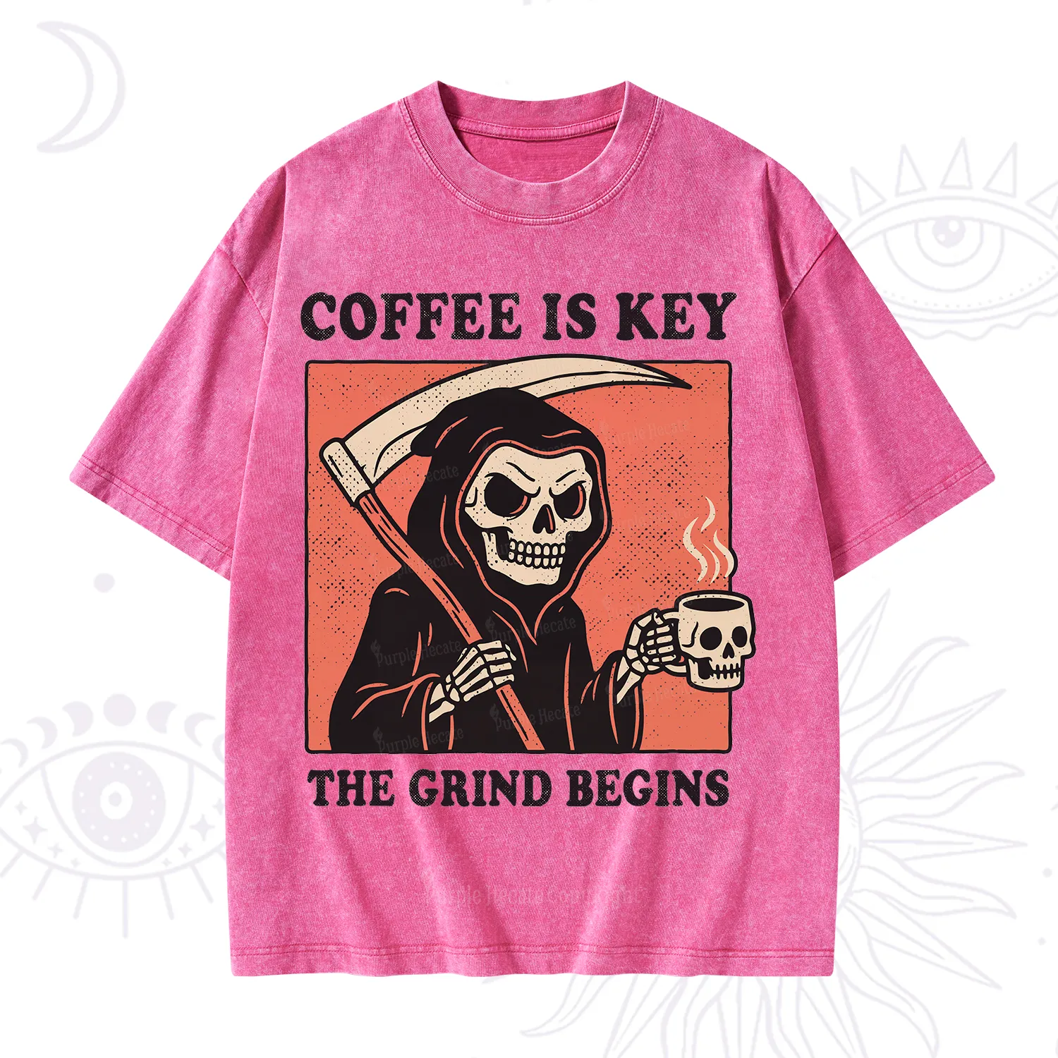 Purplehecate Coffee Is Key The Grind Begins Washed T-Shirt