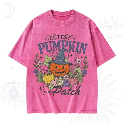 Purplehecate Cutest Pumpkin in the Patch Halloween Washed T-Shirt