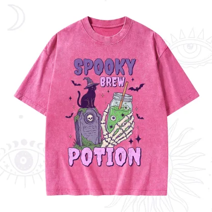 Purplehecate Spooky Brew Potion Halloween Washed T-Shirt