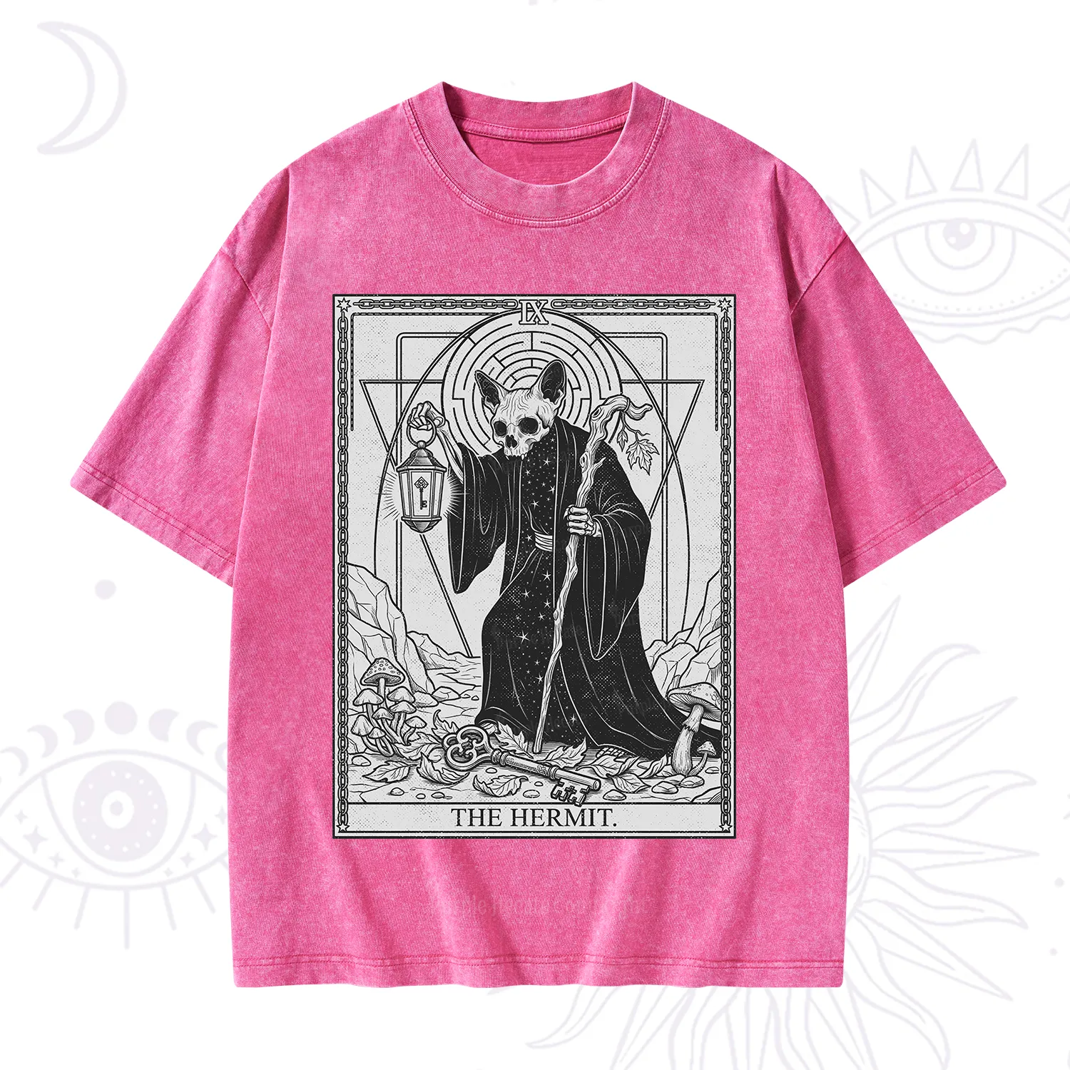 Purplehecate The Hermit Skeleton Cat Tarot Washed T-Shirt
