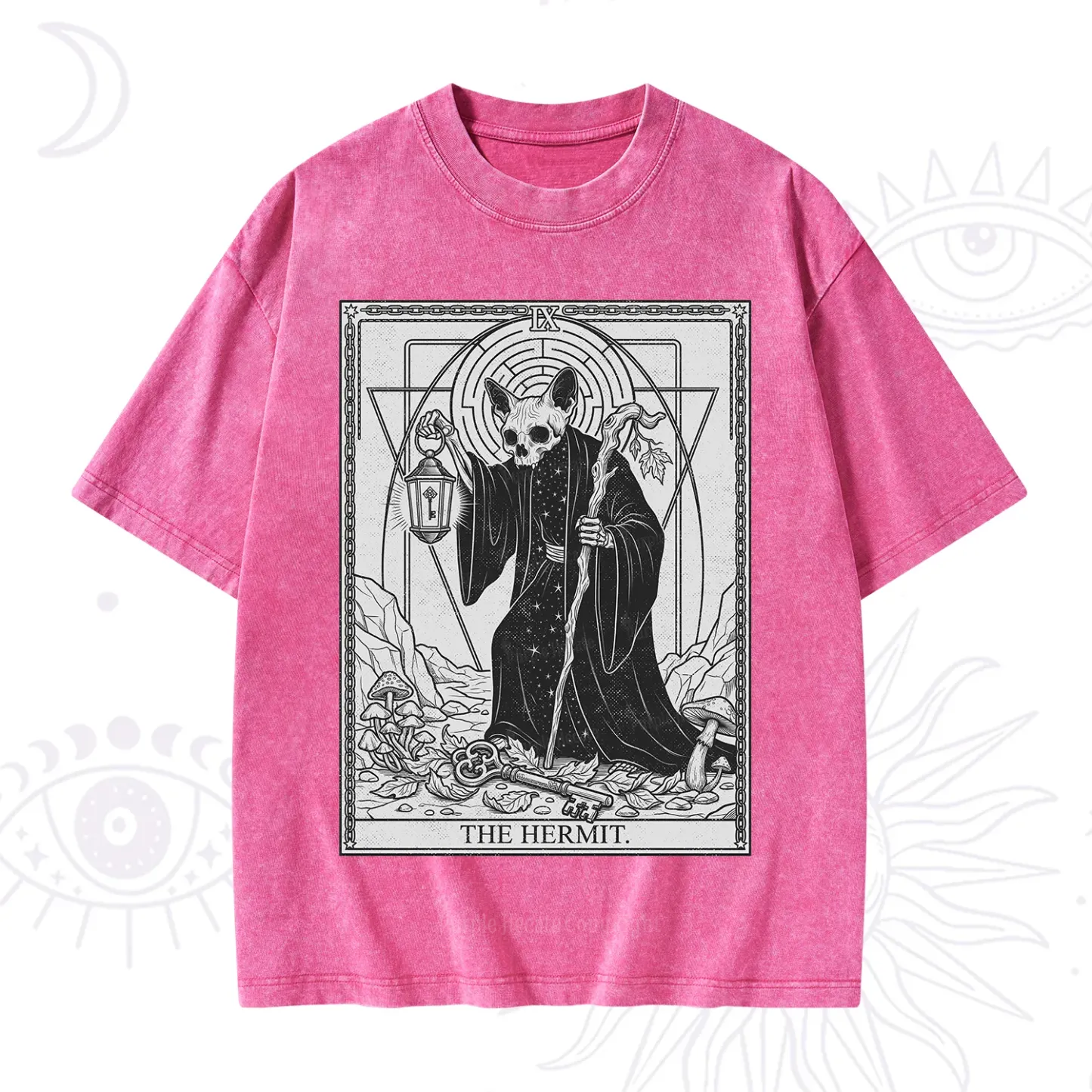 Purplehecate The Hermit Skeleton Cat Tarot Washed T-Shirt