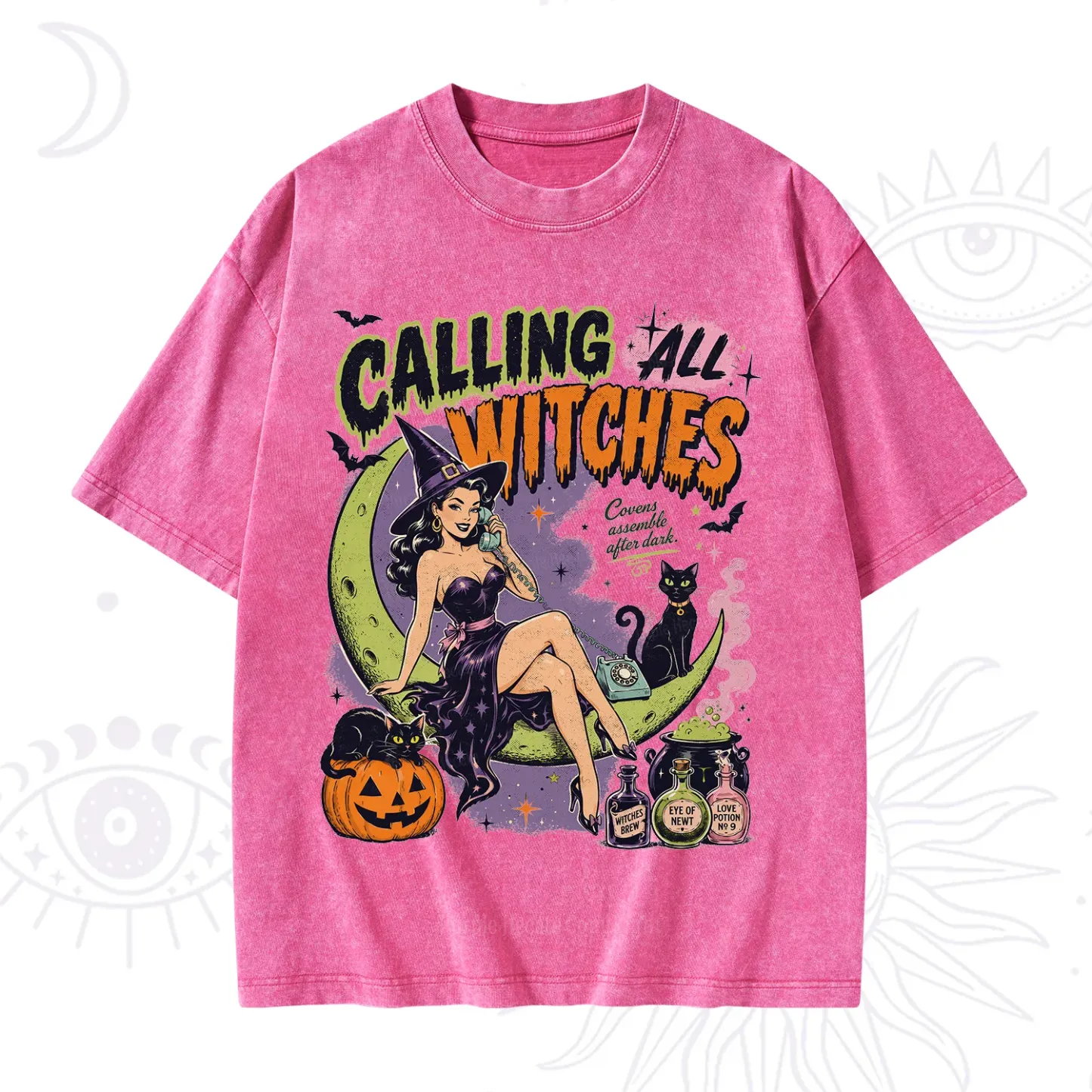 Purplehecate Calling All Witches Halloween Washed T-Shirt