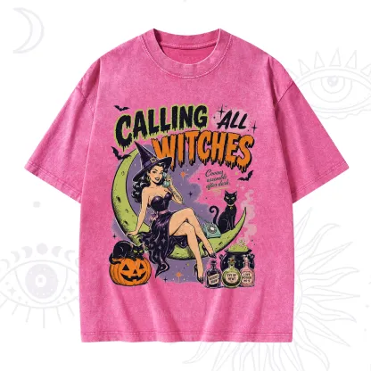 Purplehecate Calling All Witches Halloween Washed T-Shirt