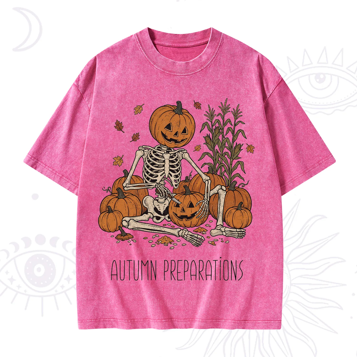 Purplehecate Autumn Preparations Pumpkin Skeleton Washed T-Shirt