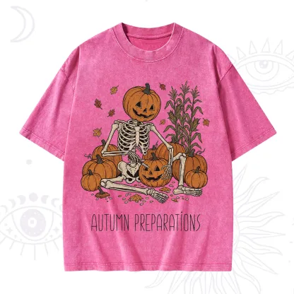 Purplehecate Autumn Preparations Pumpkin Skeleton Washed T-Shirt