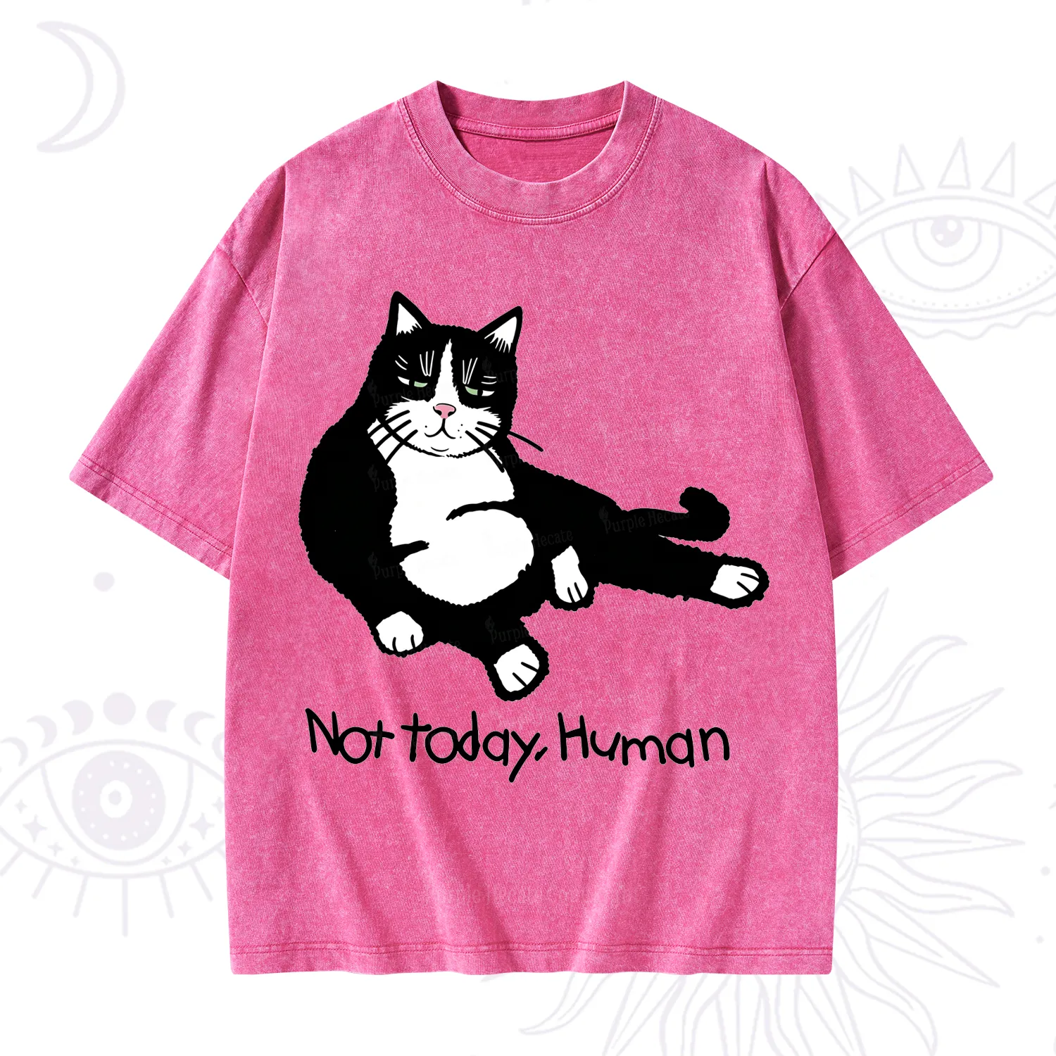 Purplehecate Not Today Human Funny Cat Washed T-Shirt