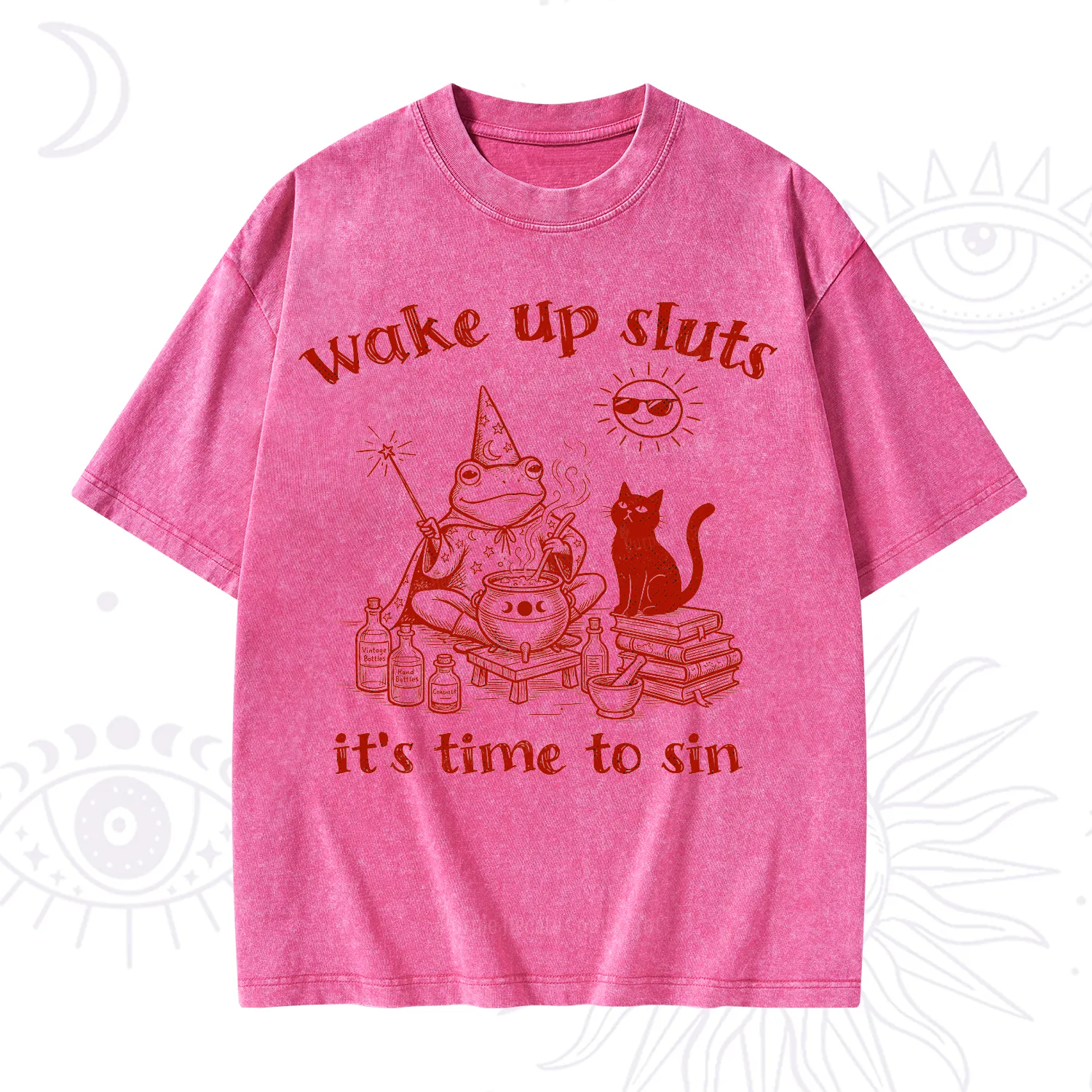 Purplehecate Wake Up Sluts It's Time to Sin Witch Frog Washed T-Shirt