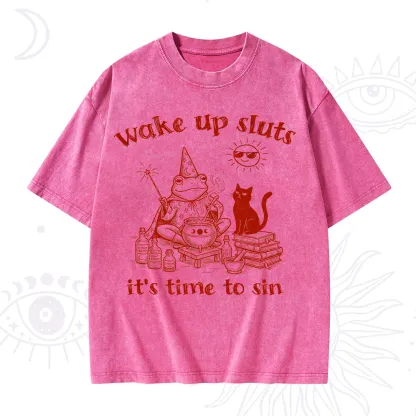 Purplehecate Wake Up Sluts It's Time to Sin Witch Frog Washed T-Shirt