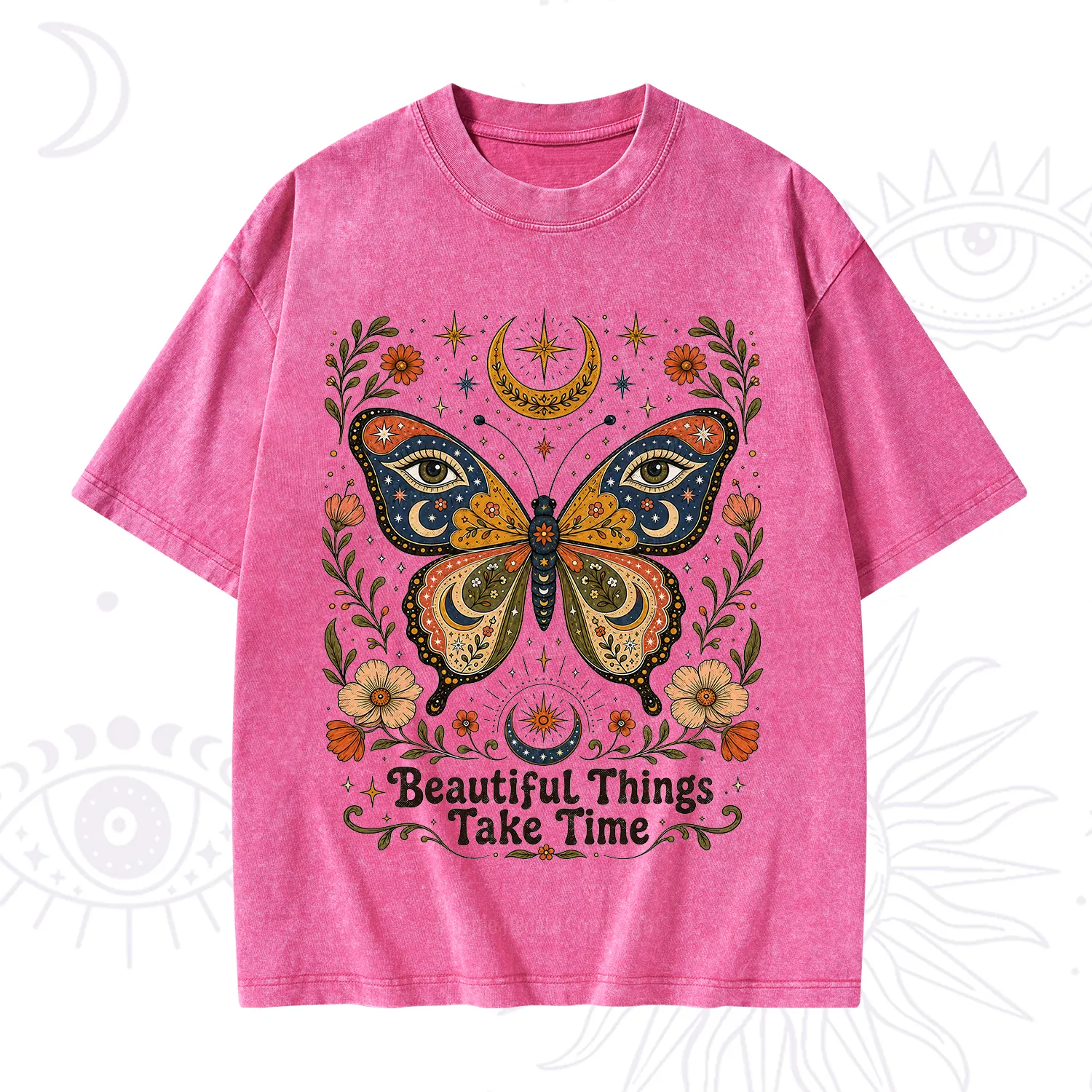 Purplehecate Beautiful Things Take Time Butterfly Washed T-Shirt