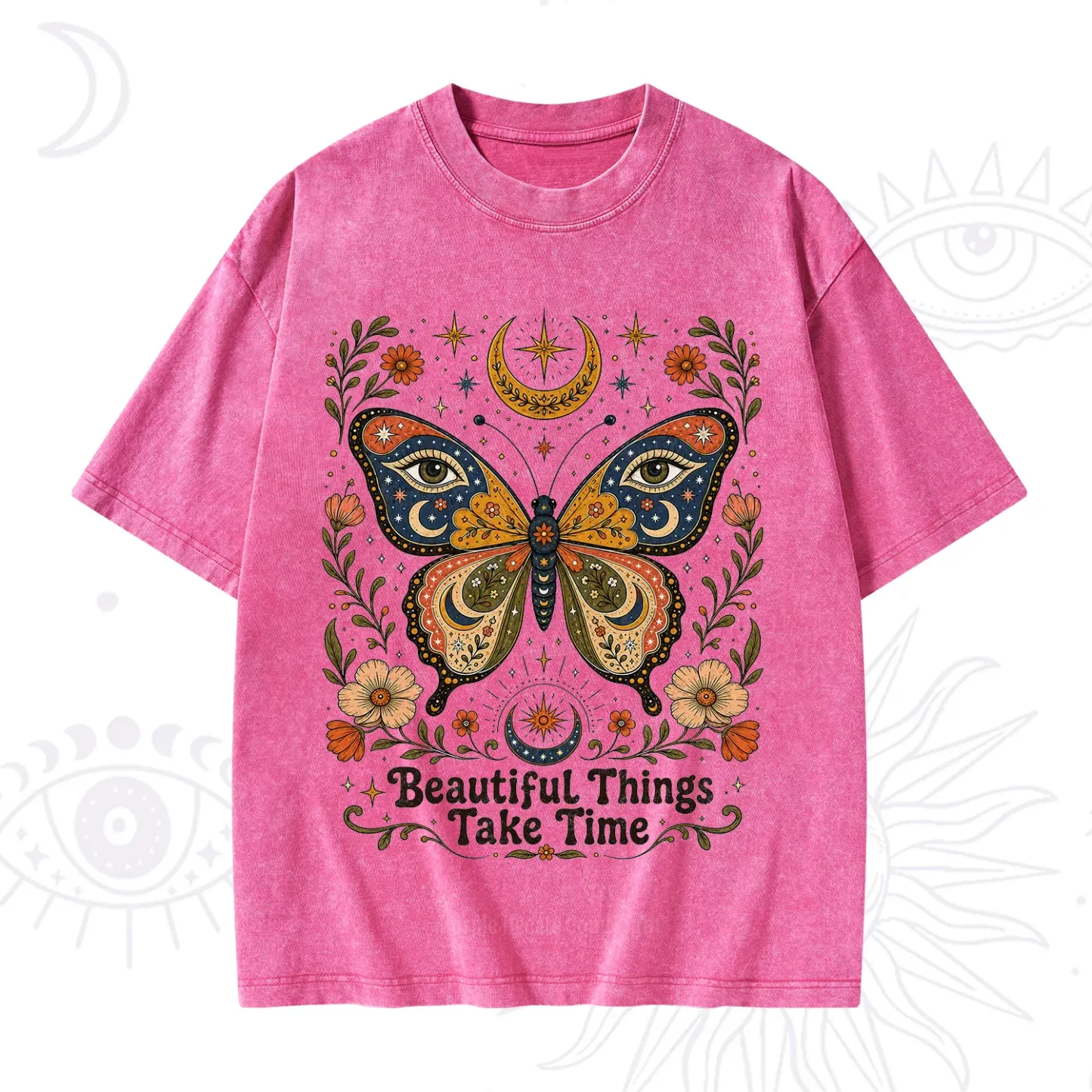 Purplehecate Beautiful Things Take Time Butterfly Washed T-Shirt