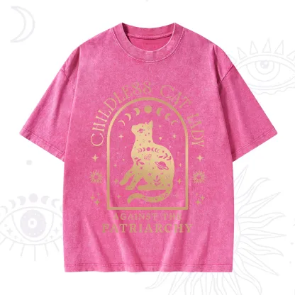 Purplehecate Childless Cat Lady Against the Patriarchy Washed T-Shirt