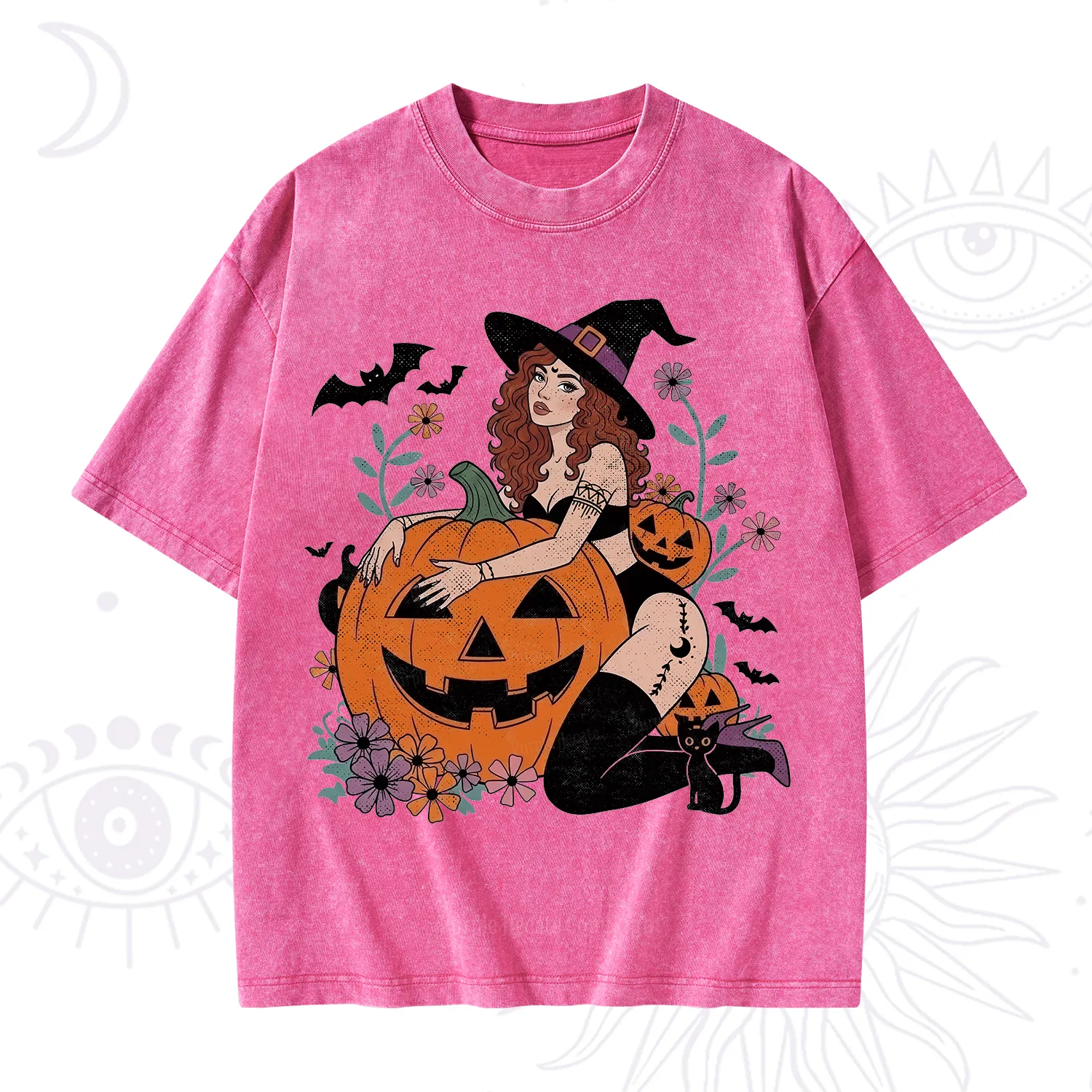 Purplehecate Enchanting Pumpkin Witch Halloween Washed T-Shirt