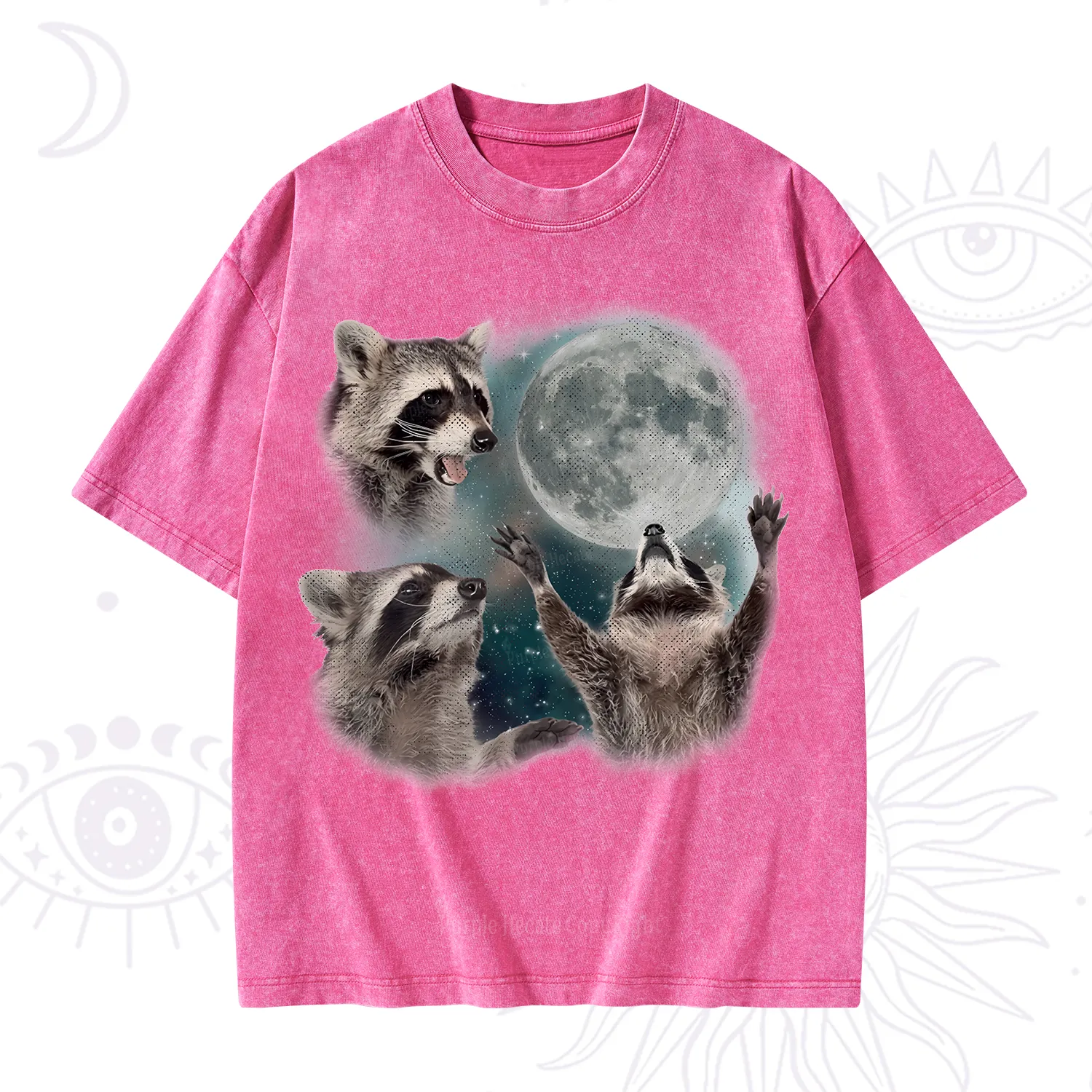 Purplehecate Three Raccoons Retro Graphic Washed T-Shirt