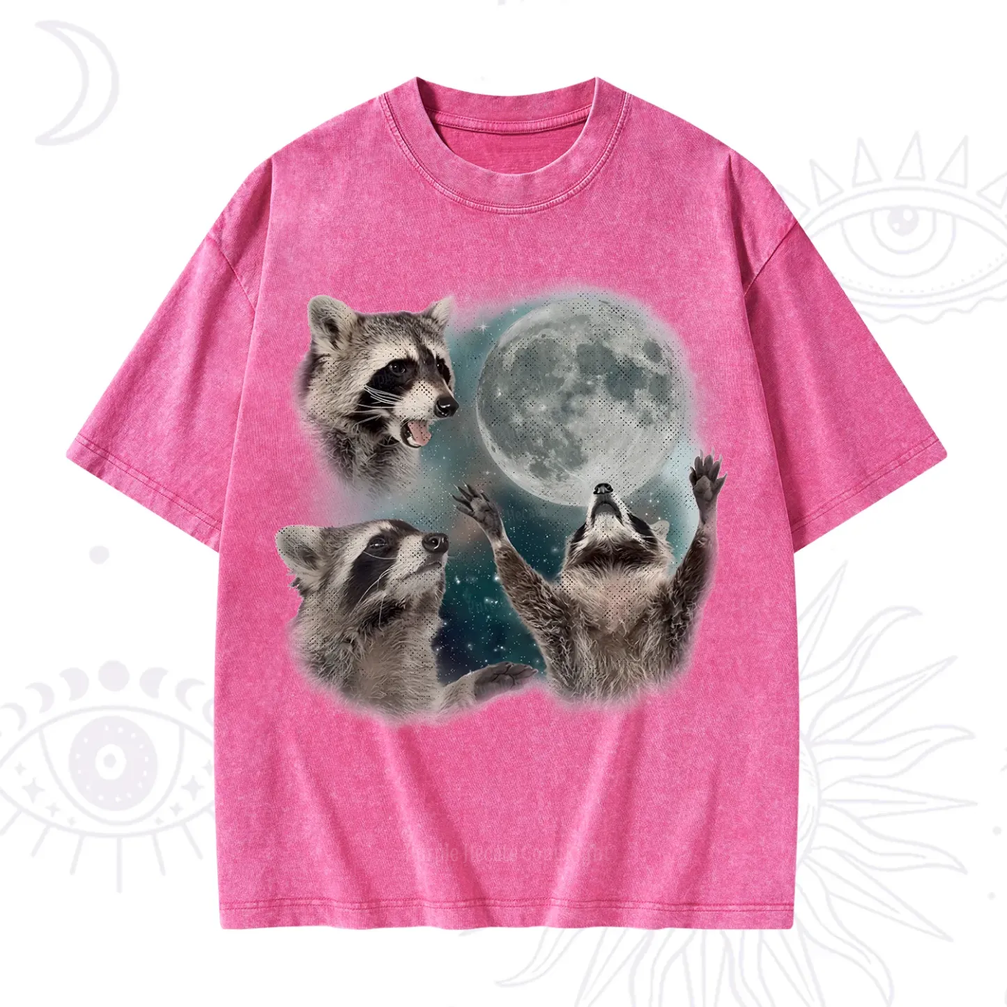 Purplehecate Three Raccoons Retro Graphic Washed T-Shirt