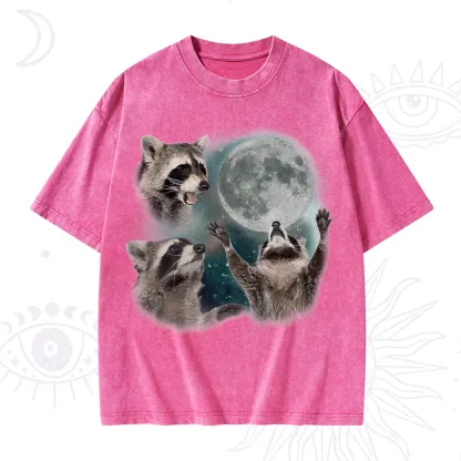 Purplehecate Three Raccoons Retro Graphic Washed T-Shirt