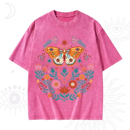 Purplehecate Boho Colorful Celestial Moth Washed T-Shirt