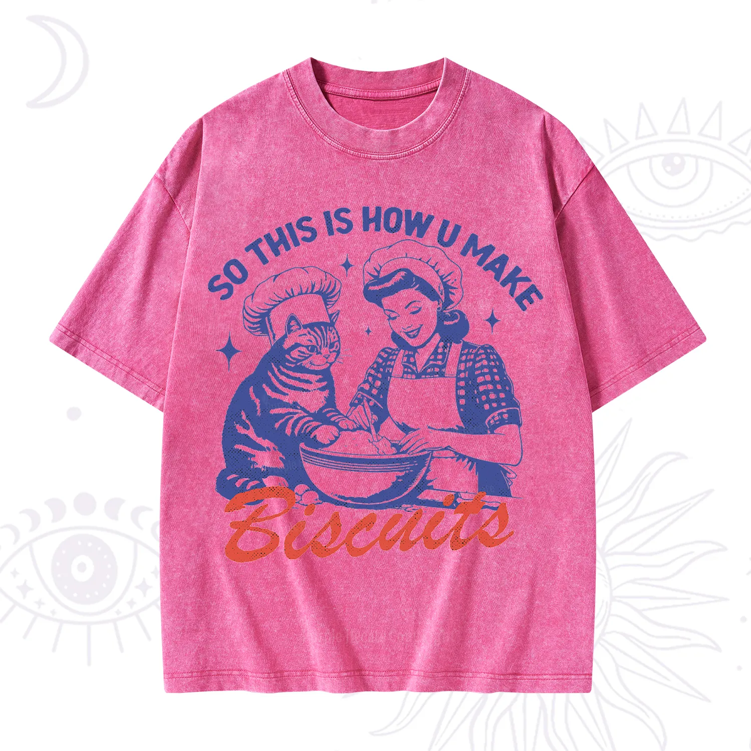 Purplehecate Funny Cat Baking Biscuits Washed T-Shirt