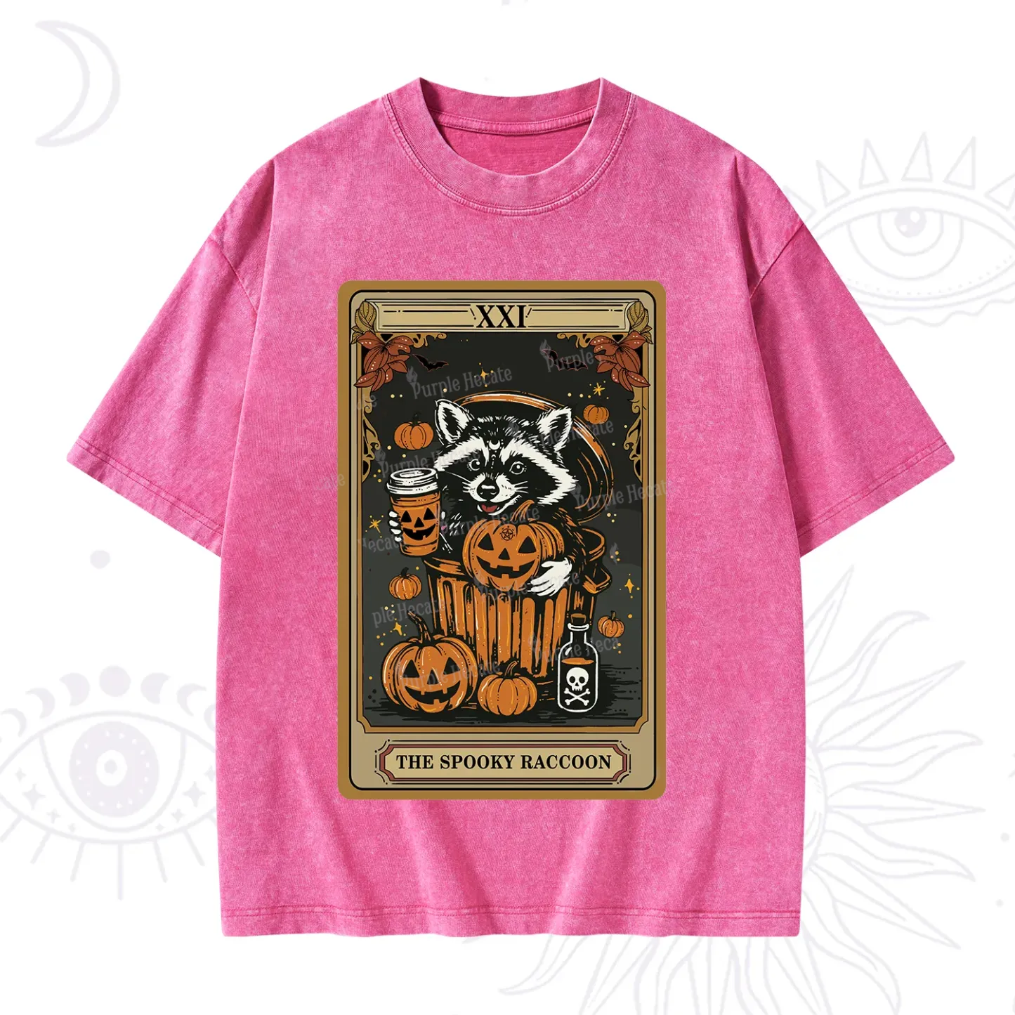 Purplehecate The Spooky Raccoon Tarot Halloween Washed T-Shirt