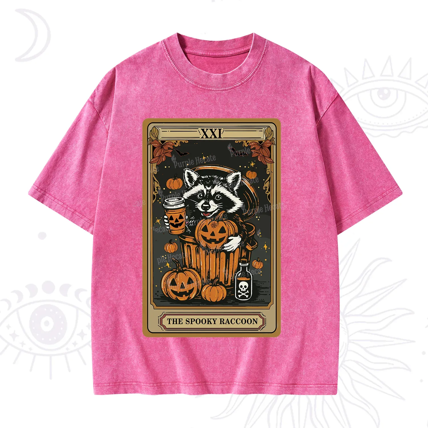 Purplehecate The Spooky Raccoon Tarot Halloween Washed T-Shirt
