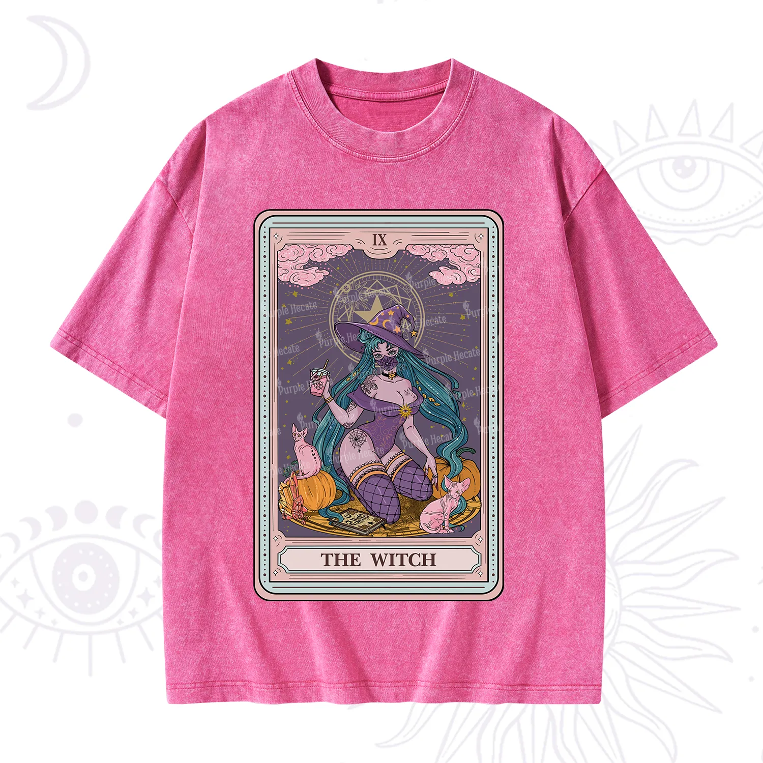 Purplehecate The Witch Tarot Halloween Washed T-Shirt