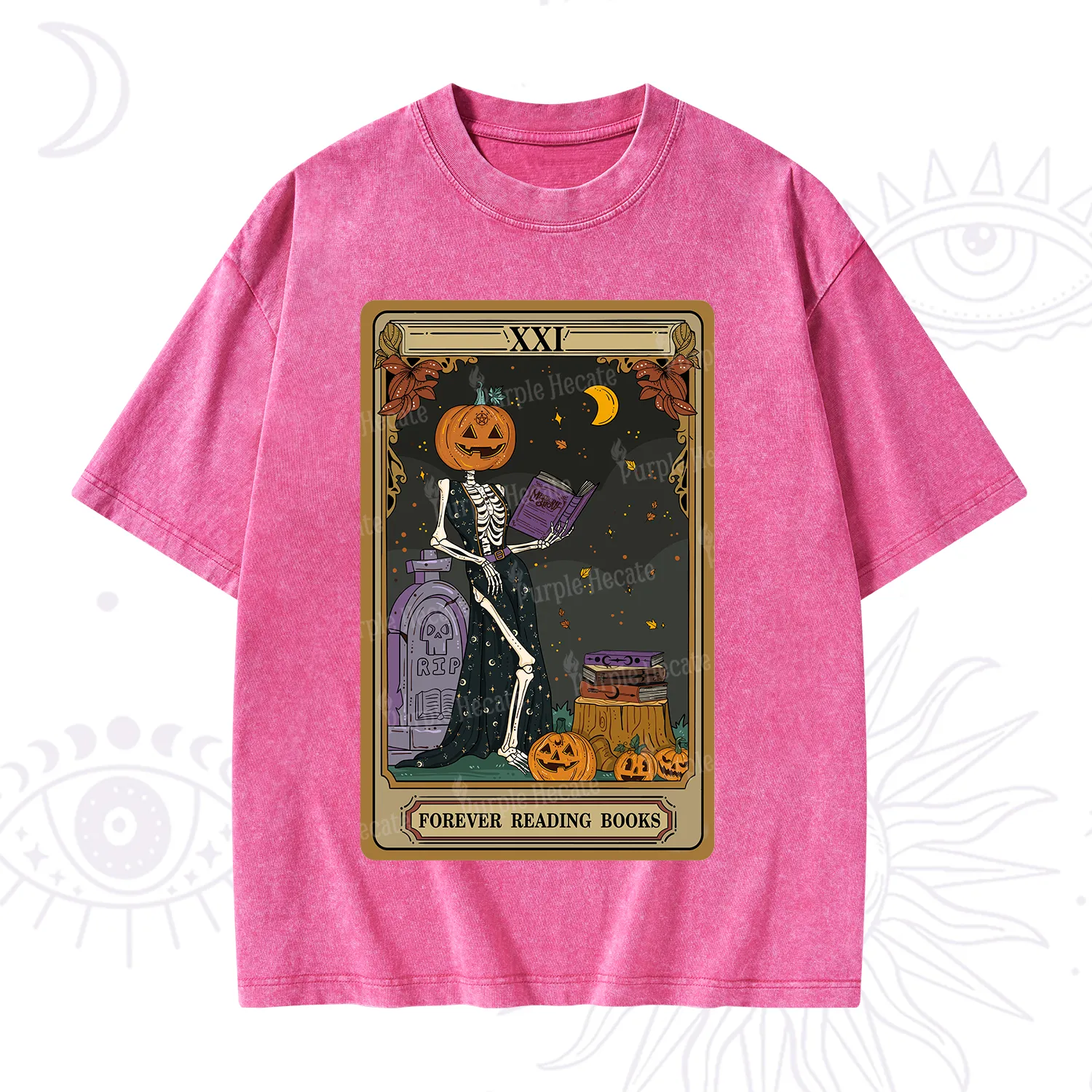 Purplehecate The Forever Reading Books Tarot Halloween Washed T-Shirt