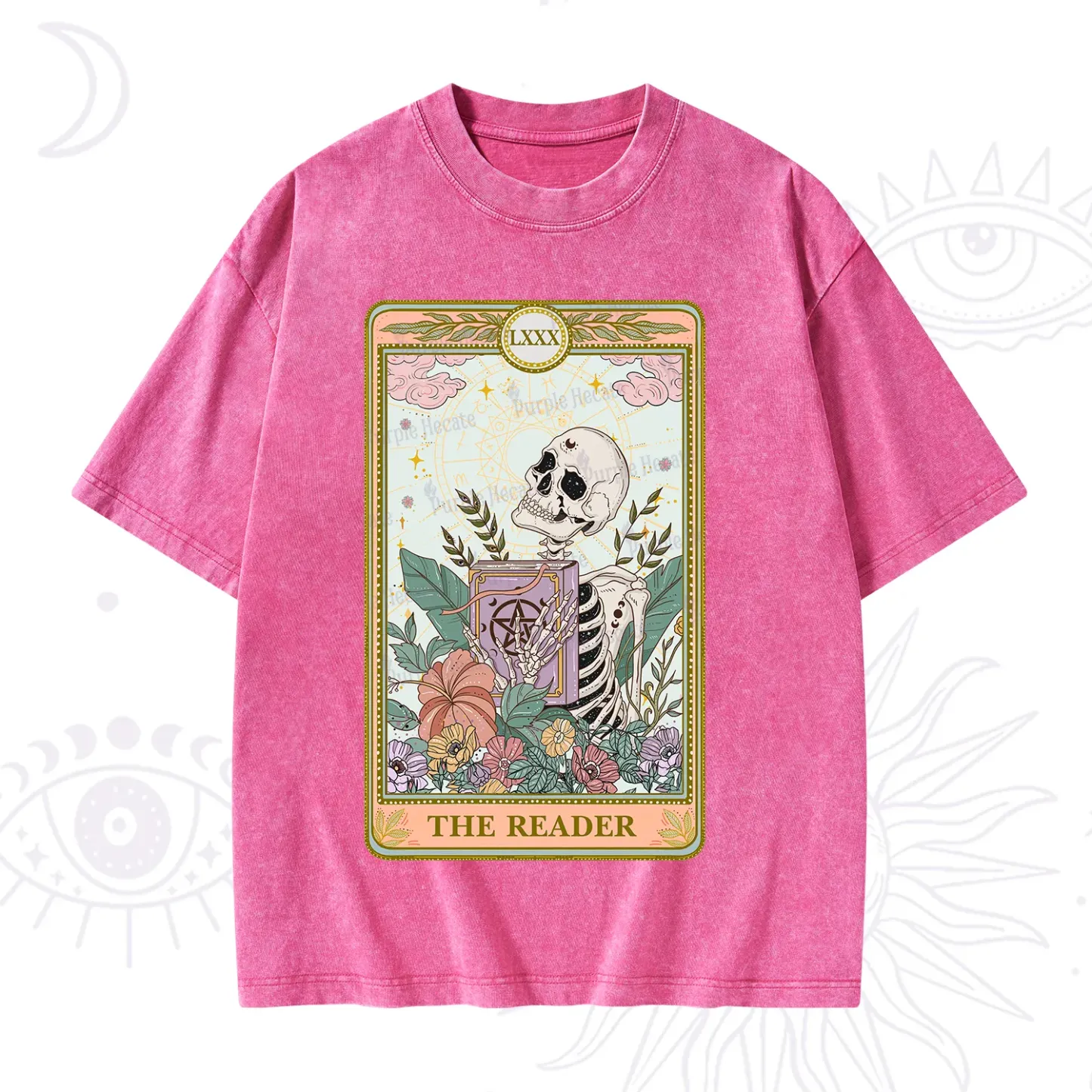 Purplehecate The Reader Occult Tarot Skeleton Washed T-Shirt