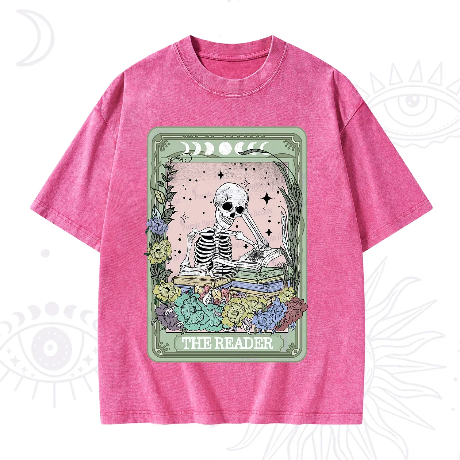 Purplehecate The Reader Bookworm Tarot Skeleton Washed T-Shirt