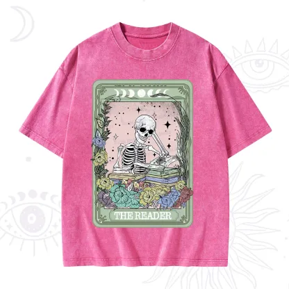Purplehecate The Reader Bookworm Tarot Skeleton Washed T-Shirt
