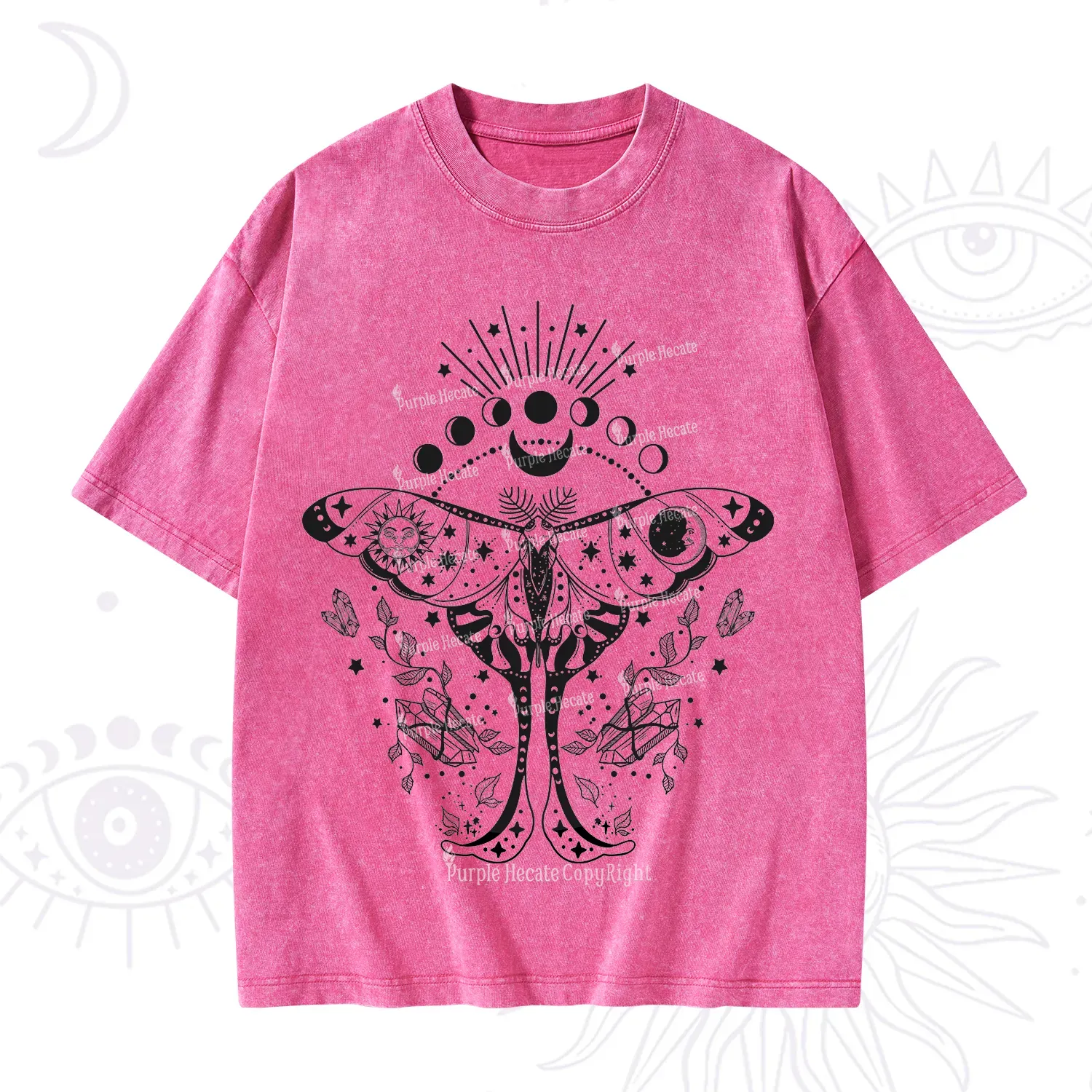 Purplehecate Moonlit Celestial Moth Washed T-Shirt