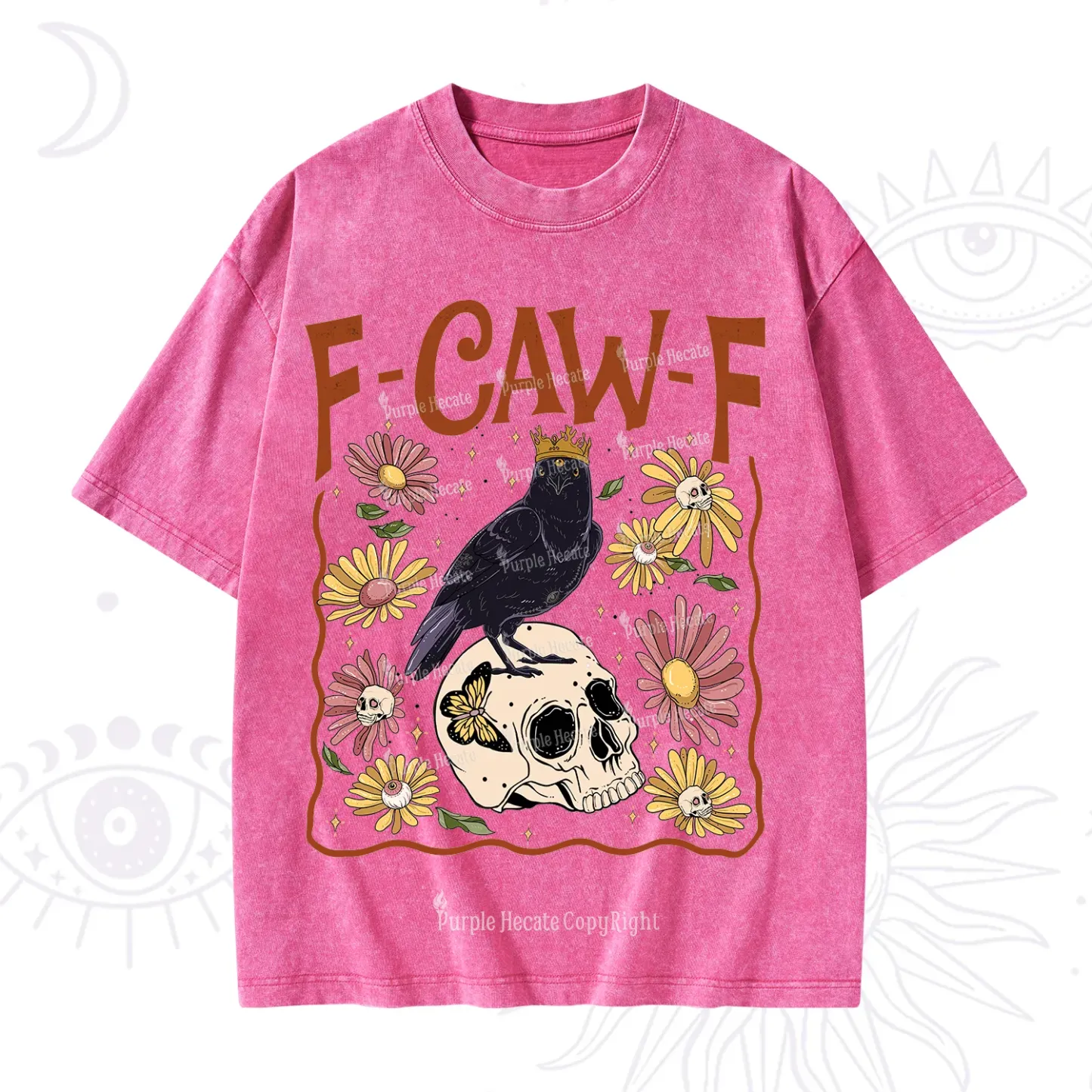 Purplehecate Funny F-Caw-F Crow Washed T-Shirt