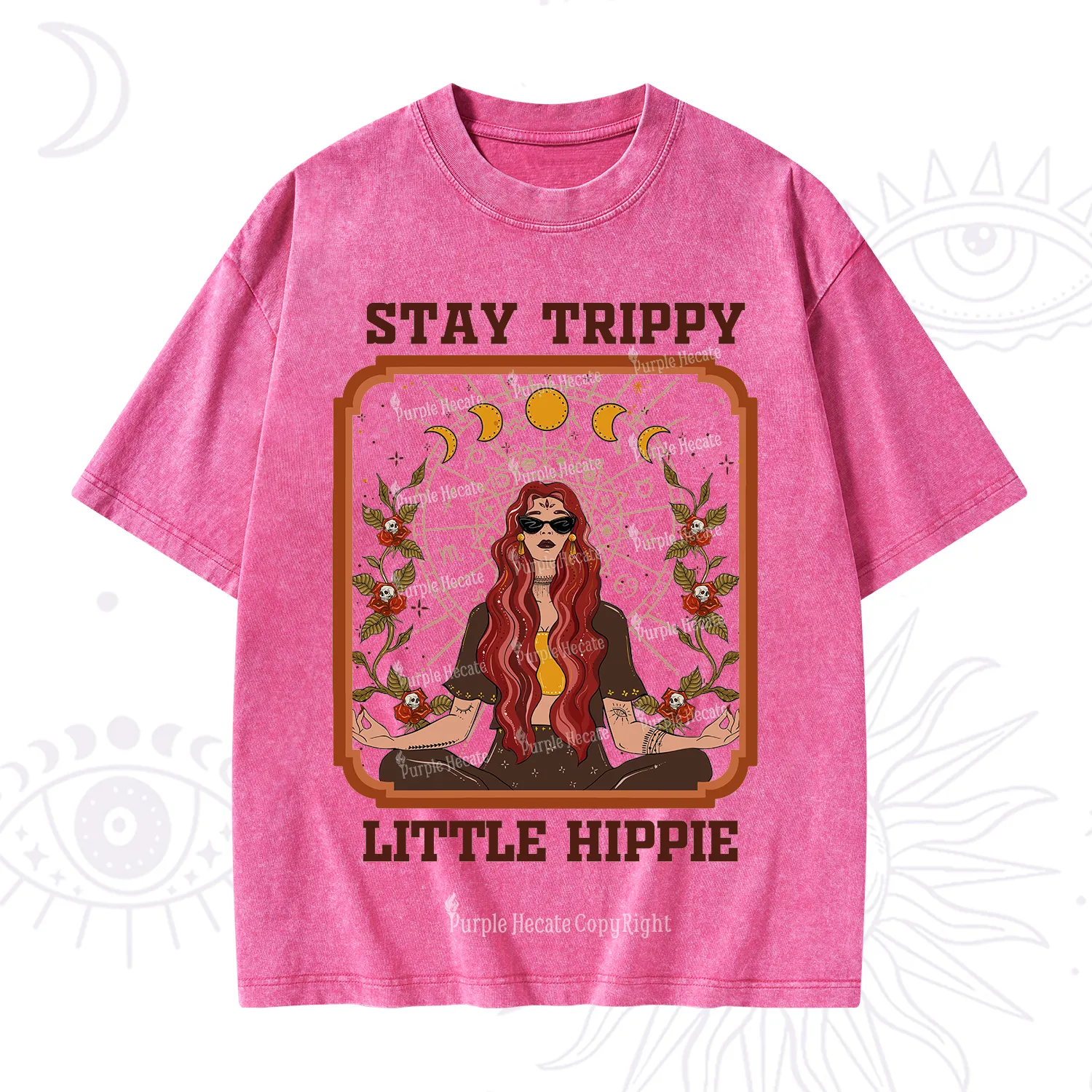 Purplehecate Stay Trippy Little Witchy Hippie Washed T-Shirt