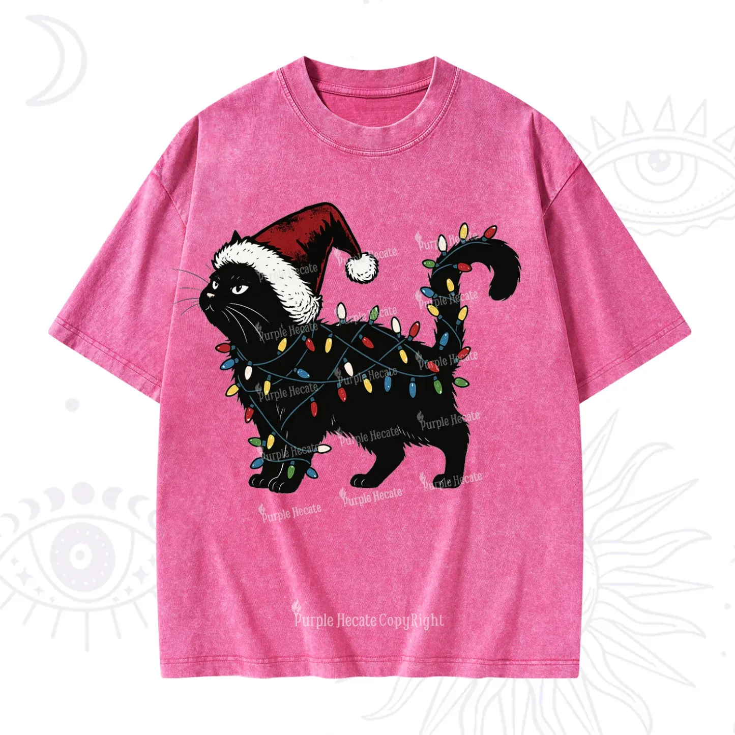 Purplehecate Cute Cat Christmas Washed T-Shirt