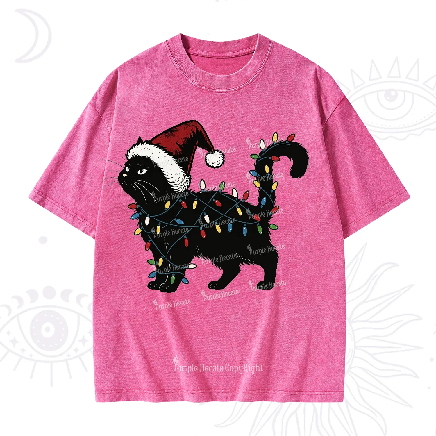 Purplehecate Cute Cat Christmas Washed T-Shirt