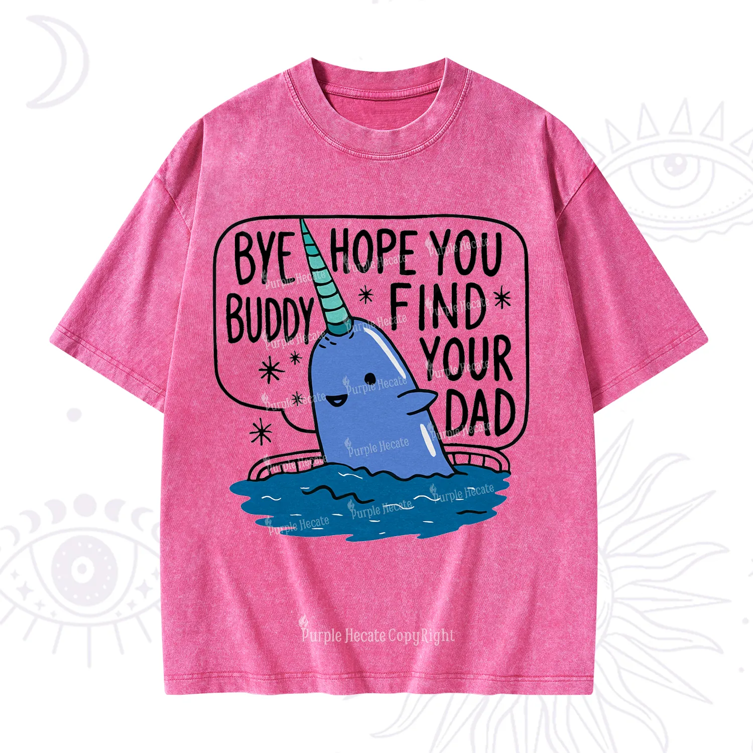 Purplehecate Good Luck Buddy Whale Christmas Washed T-Shirt
