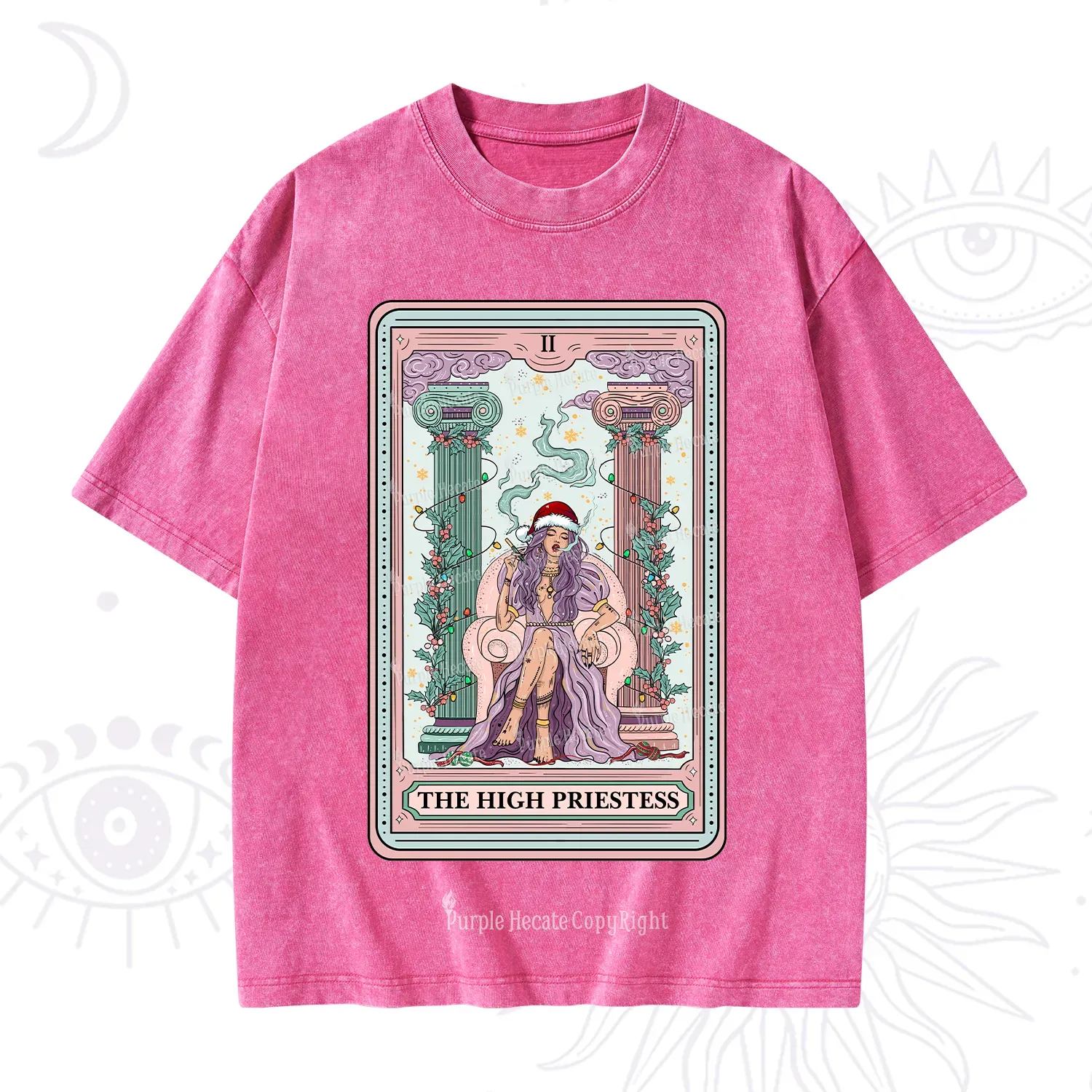 Purplehecate The High Priestess Tarot Card Christmas Washed T-Shirt