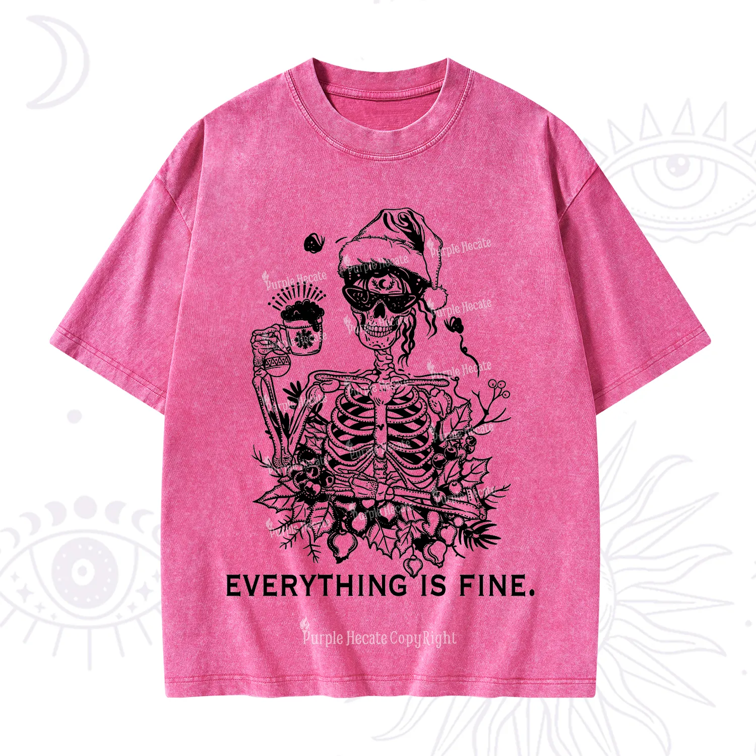 Purplehecate Everything Is Fine Christmas Washed T-Shirt