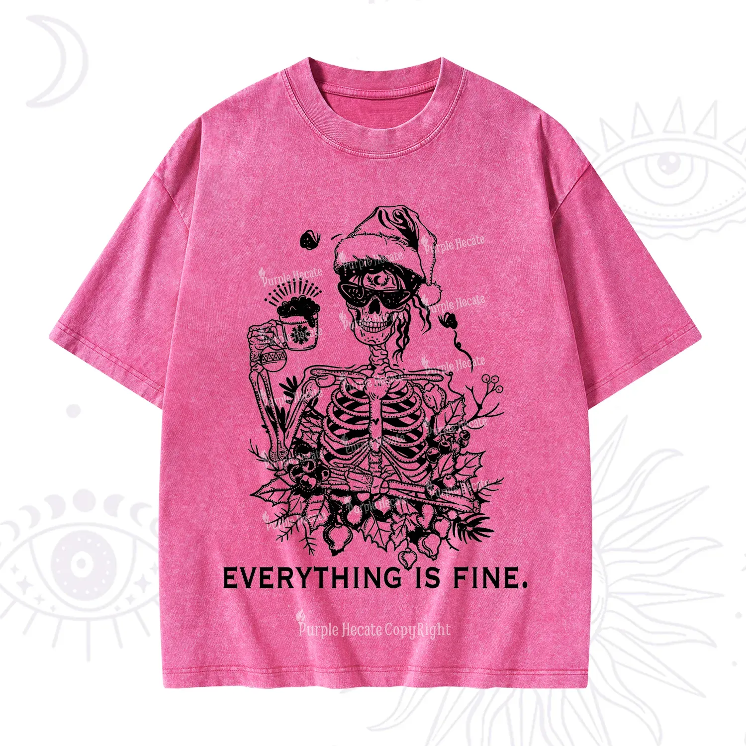 Purplehecate Everything Is Fine Christmas Washed T-Shirt